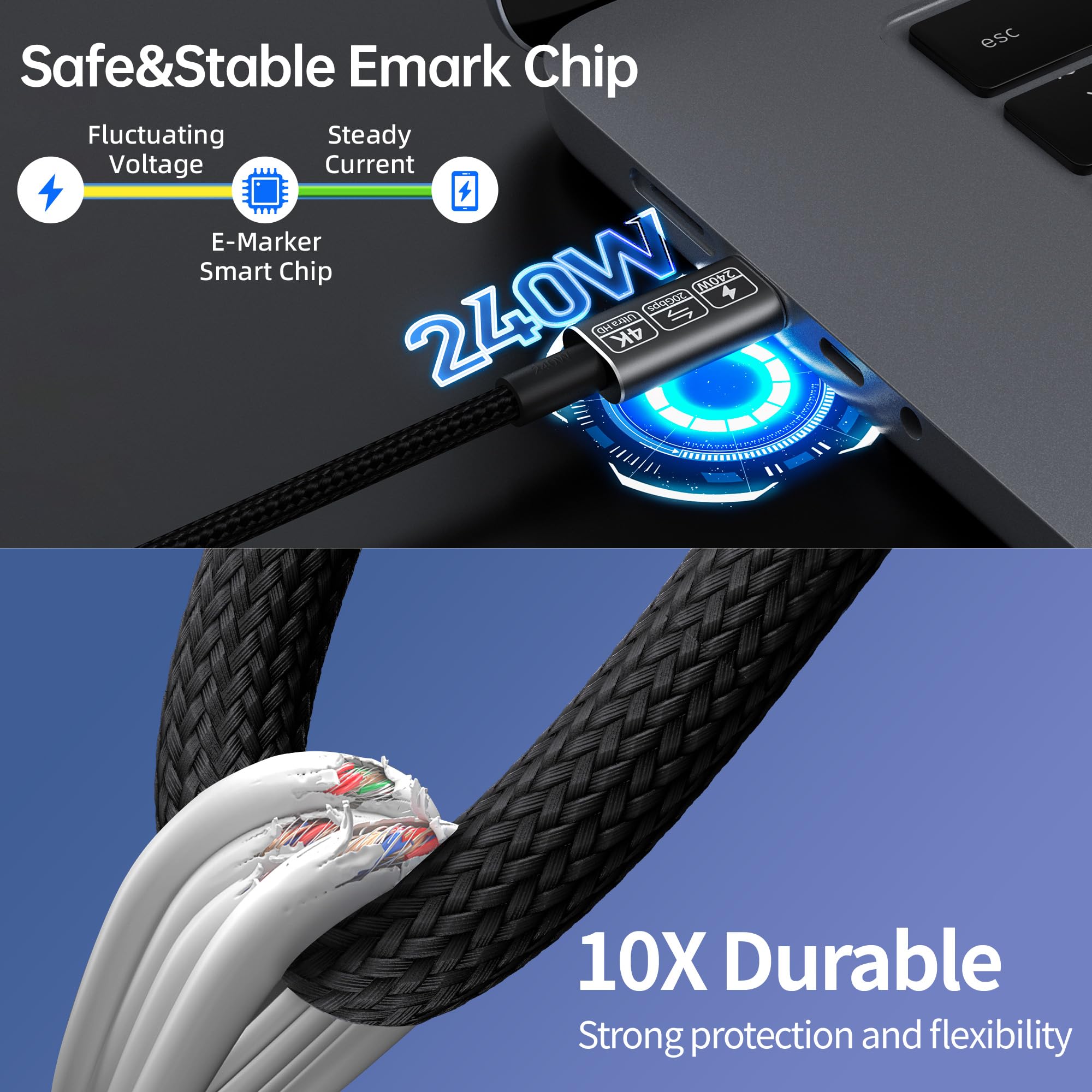 Hotutuki Usb C Cable Video And Power 4K,Type C To Type C Monitor Cable,Usb C 3.2 Gen 2 Cable Support 4K 20Gbps 240W Pd Fast Char