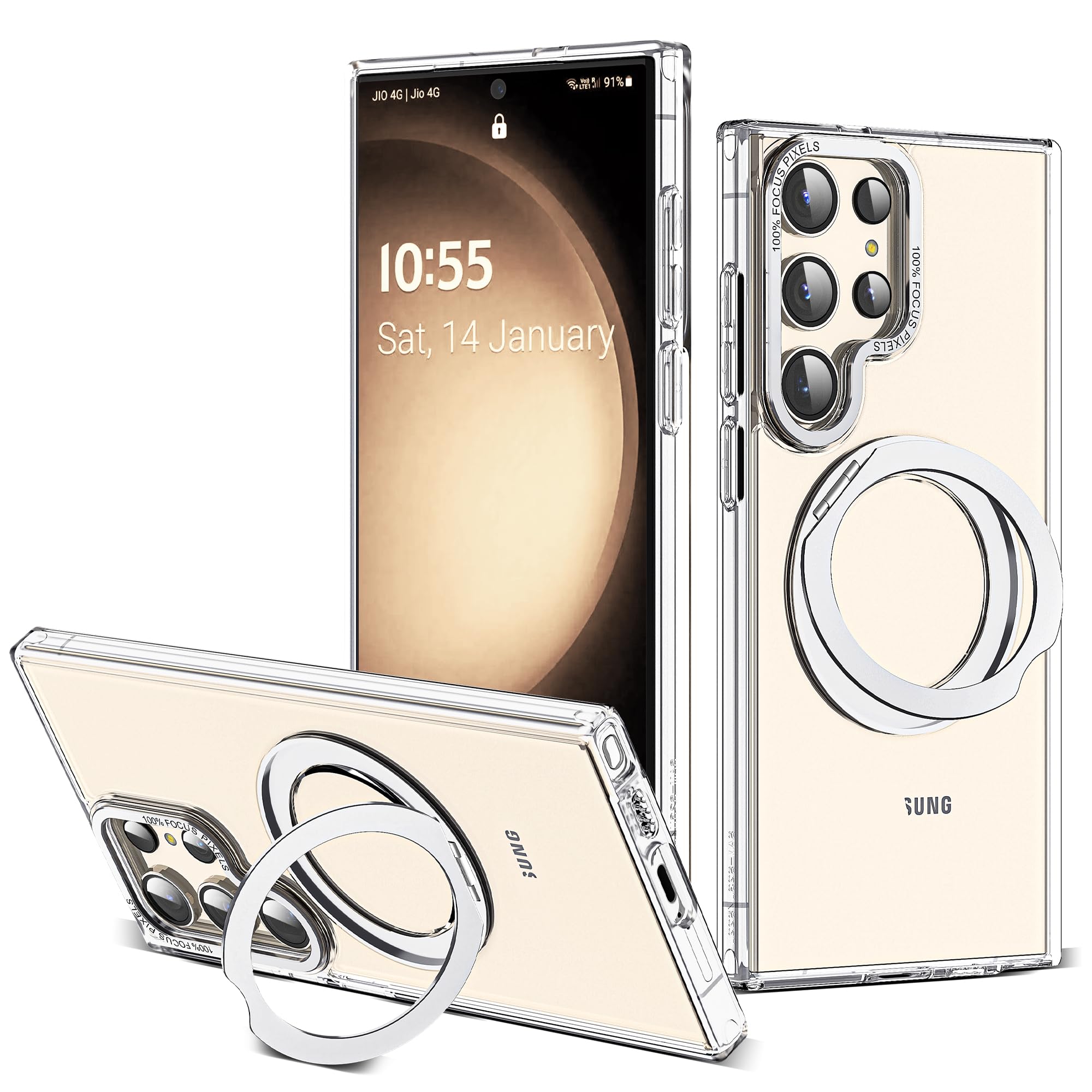 Zalinbo Compatible with Samsung Galaxy S22 & S23 Ultra Case with 360Rotatable Magnetic Ring Stand Compatible with Mag-Safe Milit