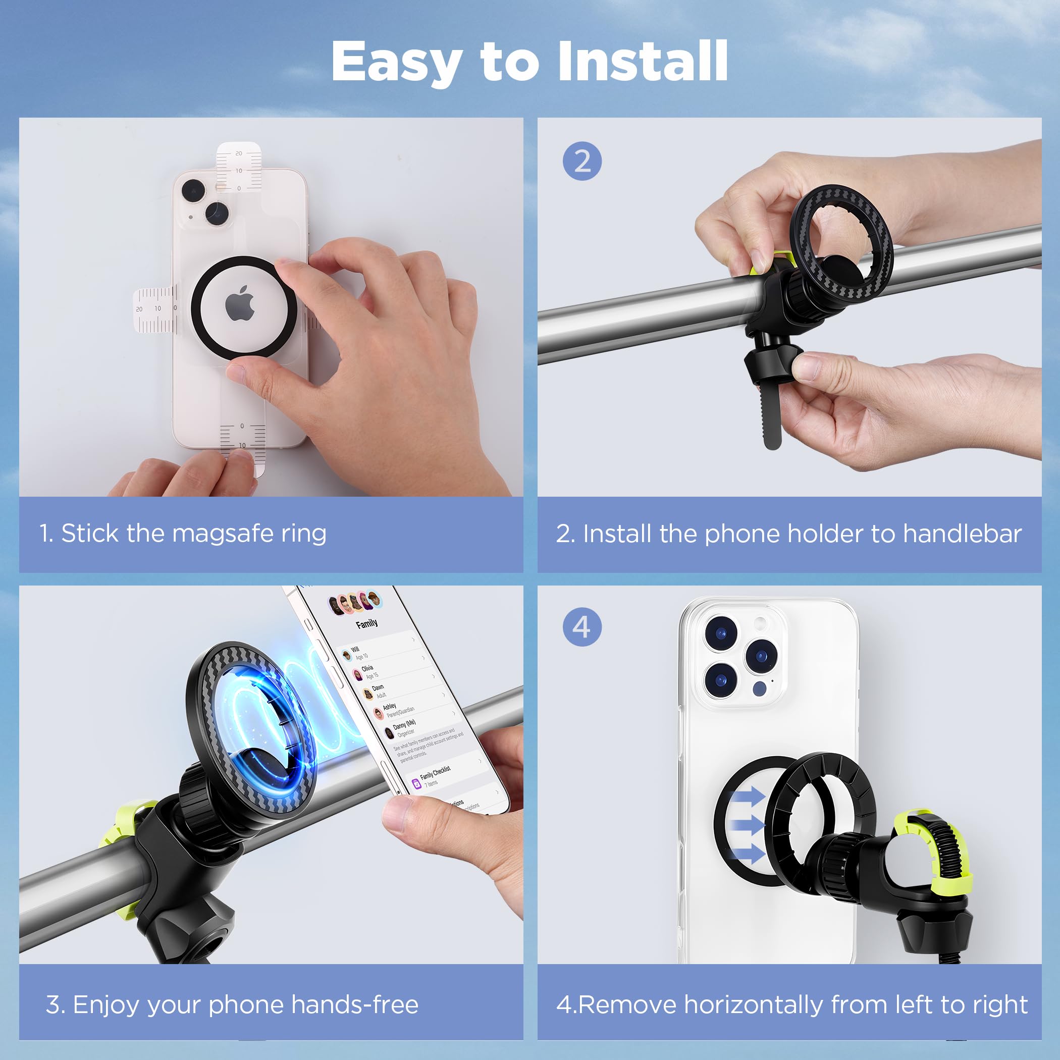 Outxe Magnetic Phone Holder For Stroller, Adjustable Phone Mount With Magsafe For Shopping Cart, Gym Bike Handlebar, Universal M