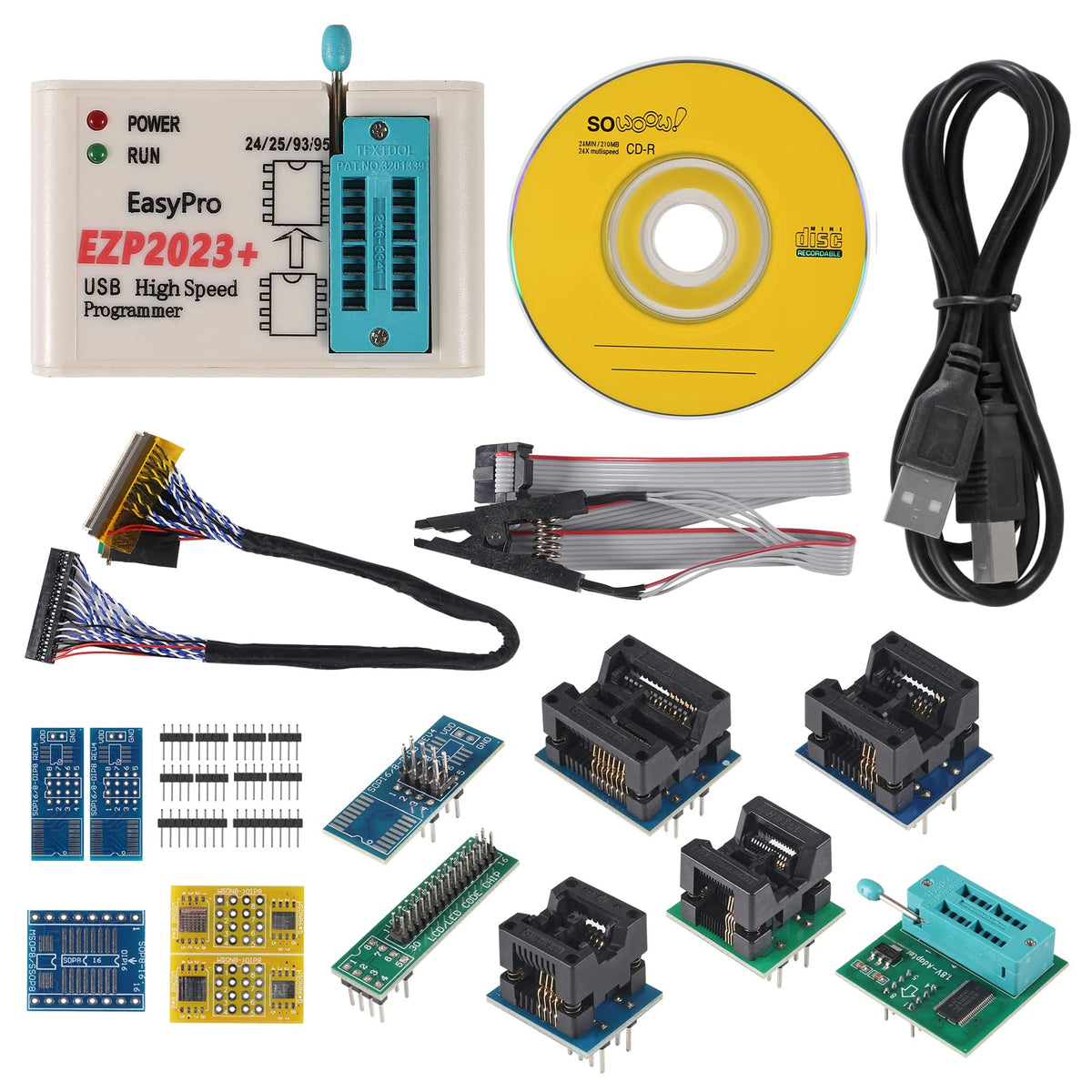 Ezp2023 For New Usb Spi Programmer Full Set + 12 Adapter Support 24 25 93 95 Eeprom Flash Bios Compatible With Windows Ezp2019 (