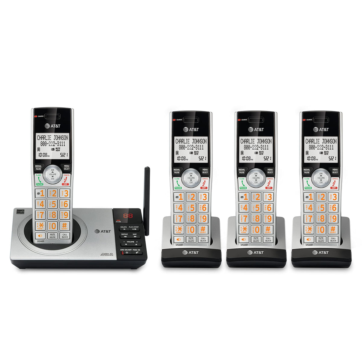 At&T Cl82407 Dect 6.0 4 Handset Cordless Phone For Home With Answering ...