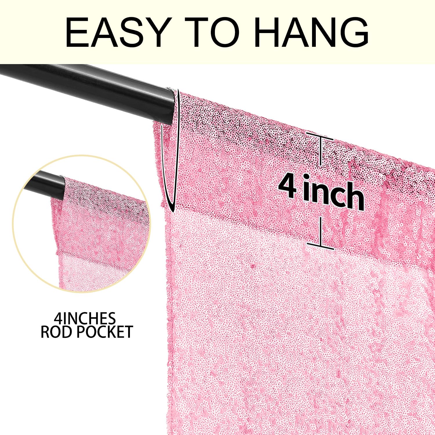 2  8Ft 4Pcs Pink Sequin Backdrop Curtains Panels, Photography Backdrop Glitter Curtains Fabric Background For Christmas Wedding