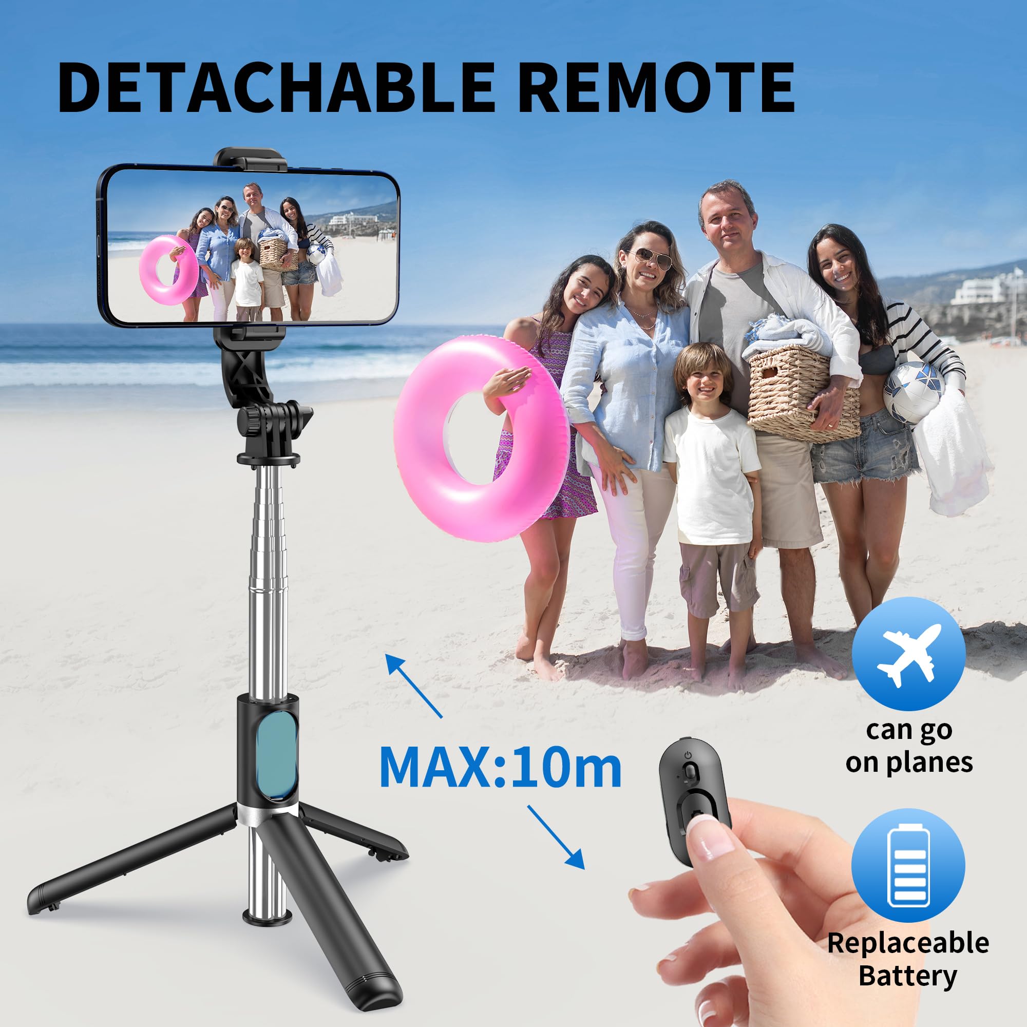 Selfie Stick Tripod, All In One Extendable & Portable Iphone Tripod Selfie Stick With Wireless Remote Compatible With Iphone 16 15 14 13 12 11 Pro Xs Max 8 7, Galaxy Note10/S20/S10/Oneplus 9/9 Pro Etc