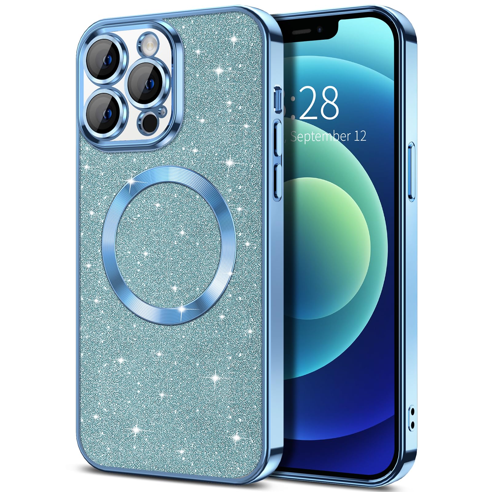 Hython For Iphone 12 Pro Case Glitter, Clear Magnetic Phone Case With Camera Lens Protector [Compatible With Magsafe] Bling Spar