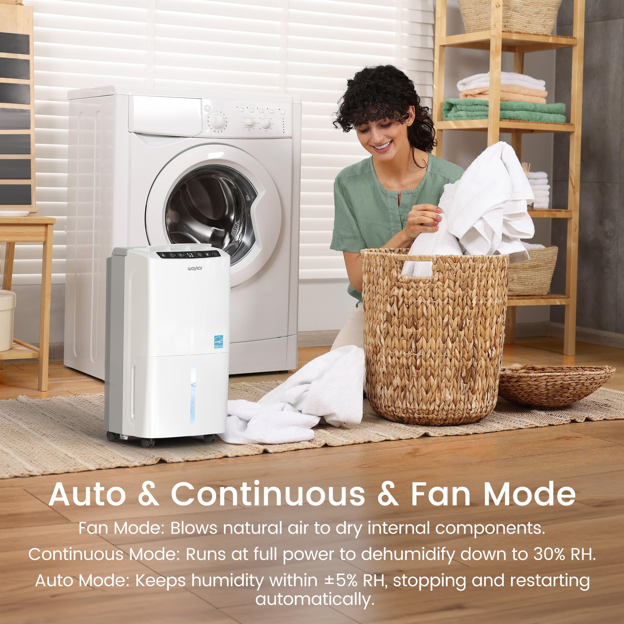 Waykar 34 Pints 2025 Most Efficient Energy Star Dehumidifier For Up To 2200 Sq. Ft. For Home And Basement With Auto Or Manual Dr