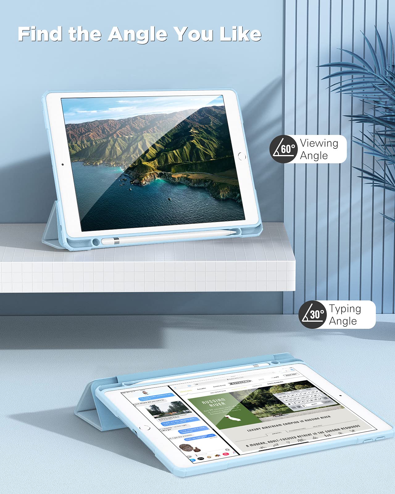 Timovo Case For Ipad 9Th Generation 2021, 10.2 Inch Ipad Case With Pencil Holder, Smart Stand Protective Clear Case Cover For Ip