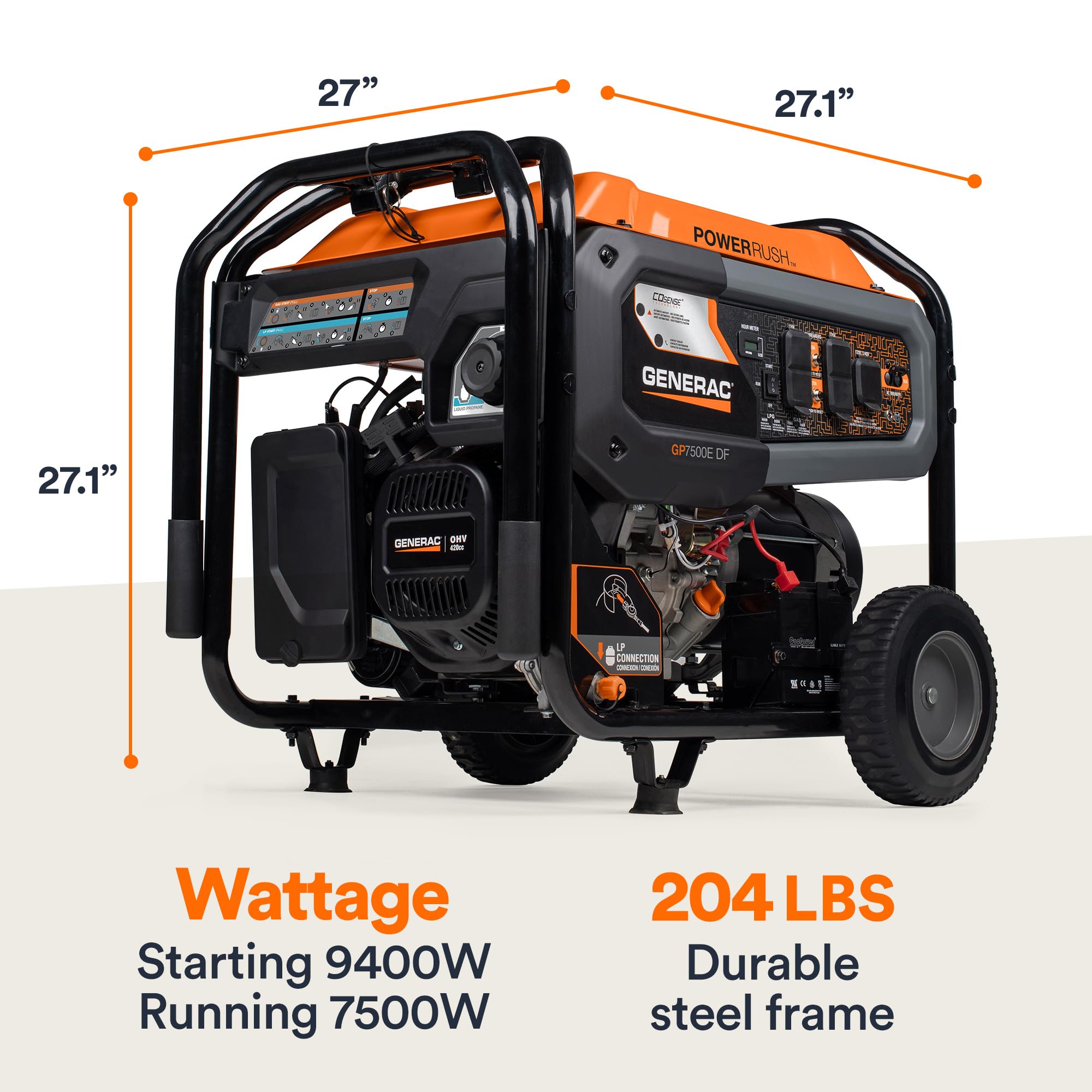 Generac 7,500-Watt Dual-Fuel Compatible Portable Generator - Gas And Propane - Cosense Technology With Electric Start - Powerrus
