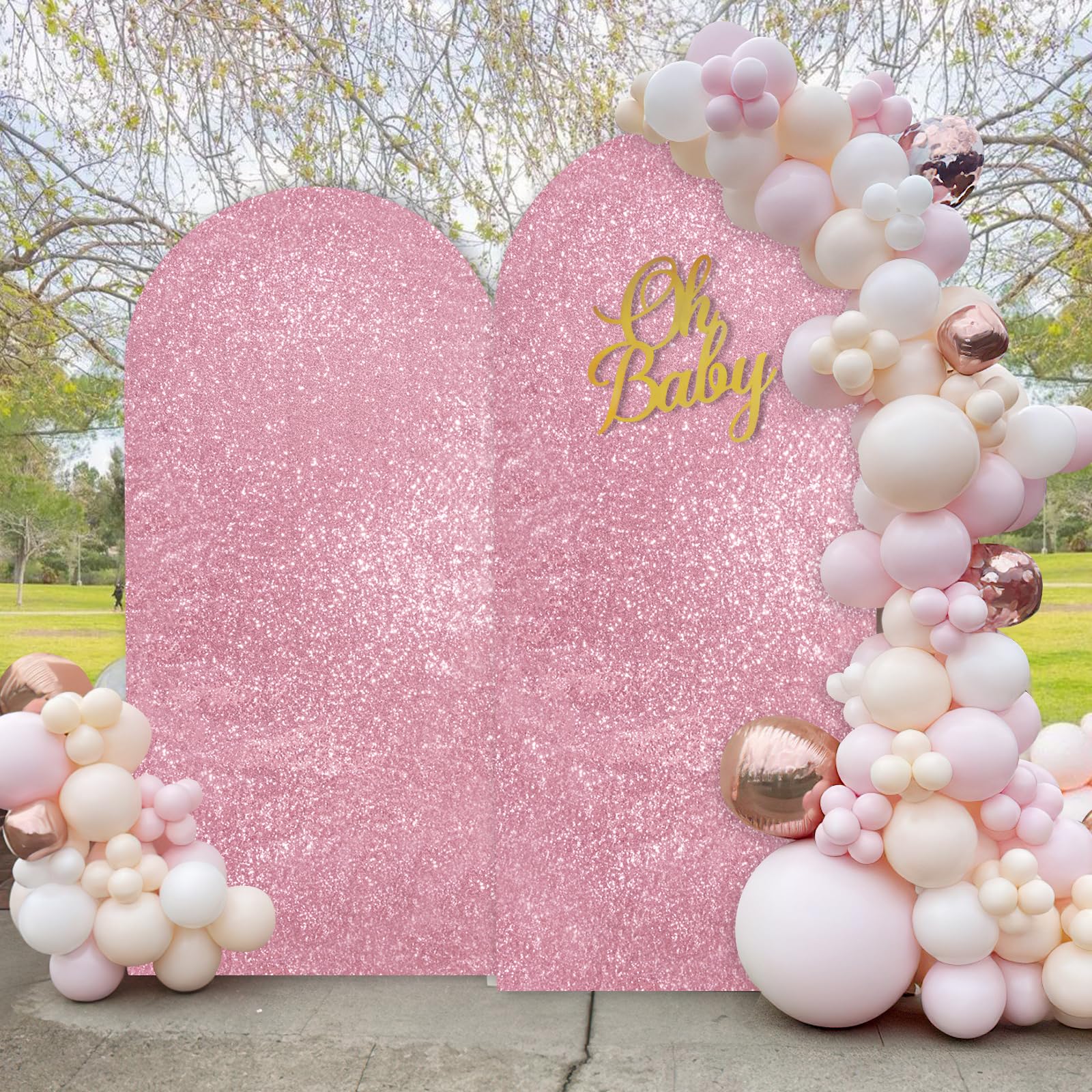 Arch Backdrop Cover Blush Pink Round Top Chiara Backdrop Covers 6Ft Sequin Arch Covers For Birthday Party Banquet Decorations