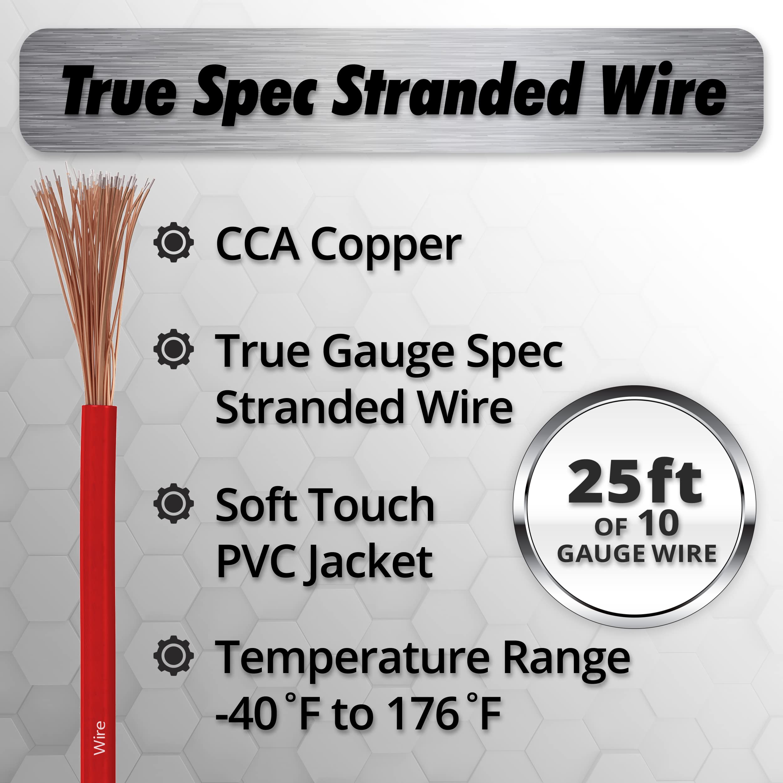 Installgear 10 Gauge Wire (25Ft) Copper Clad Aluminum Caa   Automotive Wire, Car Amplifier Power & Ground Cable, Battery Cable,