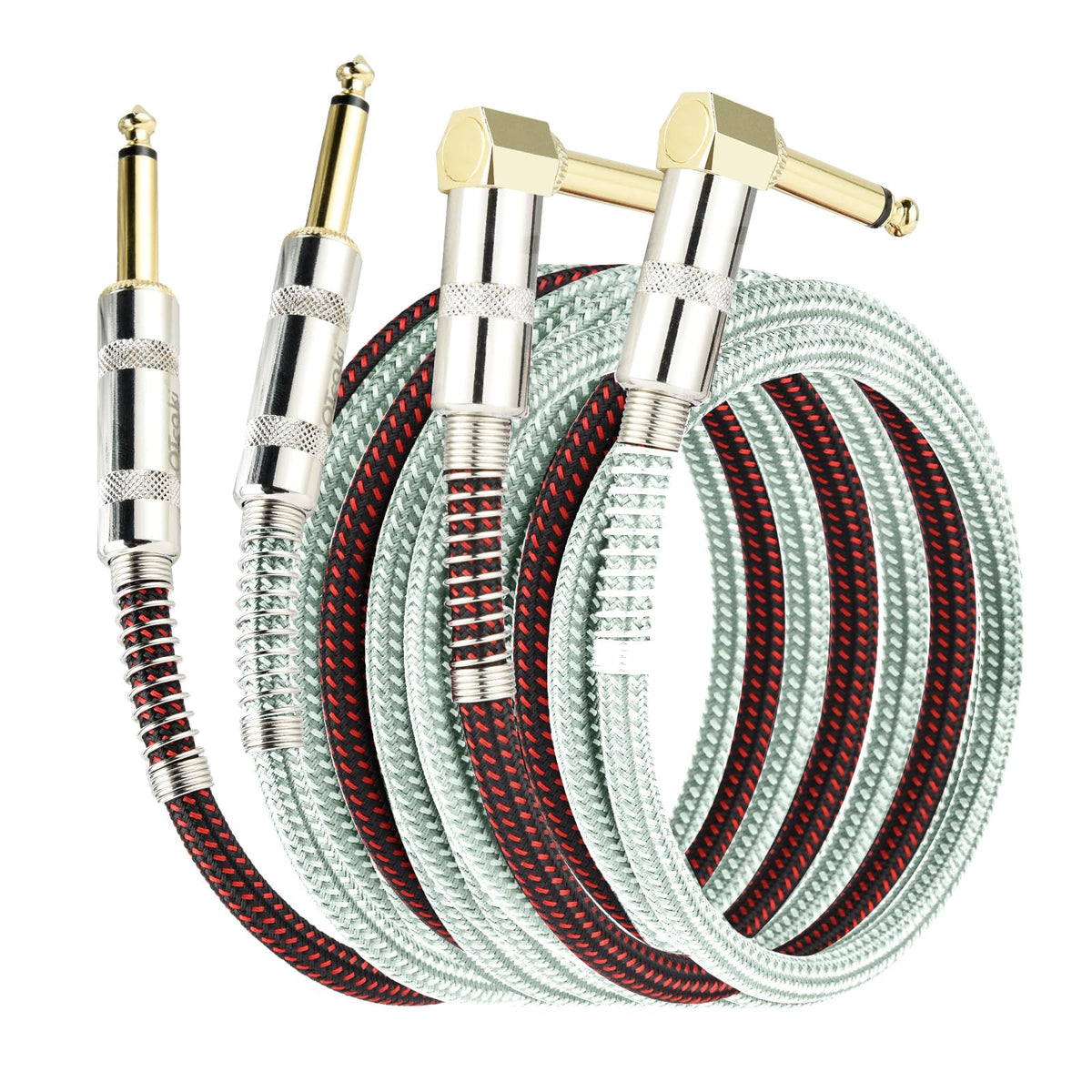 Otraki 3Ft Guitar Cables 2 Pack Electric Guitar Chord 1/4 Inch Straight To Right Angle 6.35Mm Gold Plated Ts Plug Nylon Connect