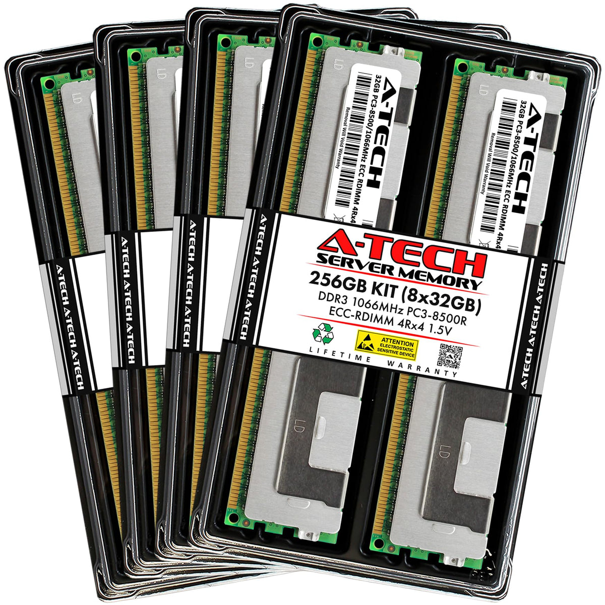 A-Tech 256GB Kit (8x32GB) DDR3 1066MHz PC3-8500R ECC RDIMM 4Rx4 Quad Rank 1.5V ECC Registered DIMM 240-Pin Server RAM Memory Upg