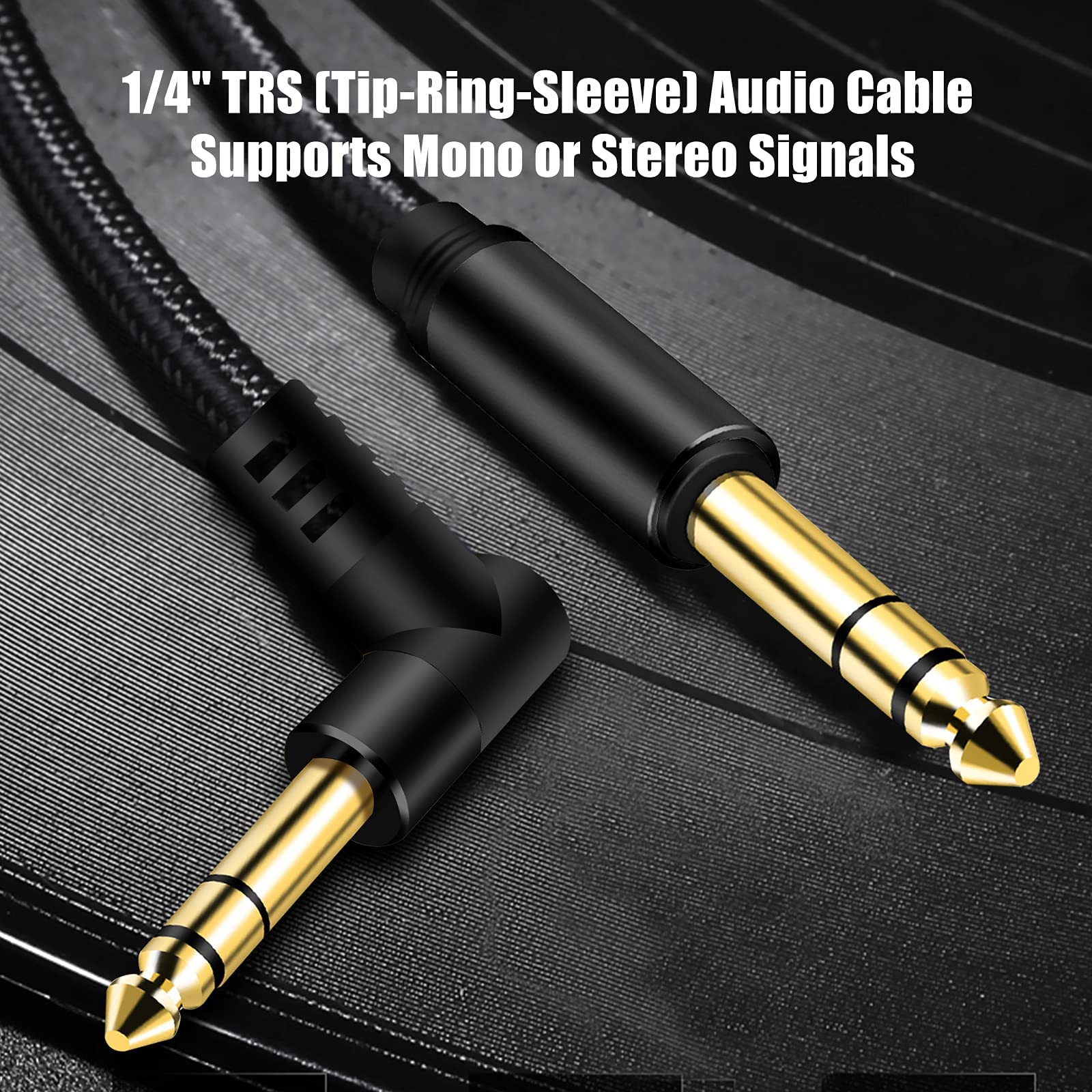 Belipro 1/4 Inch Trs Instrument Cable 3Ft, 6.35Mm Trs To 6.35Mm Trs Stereo Audio Cable Male To Male Right Angle To Straight For