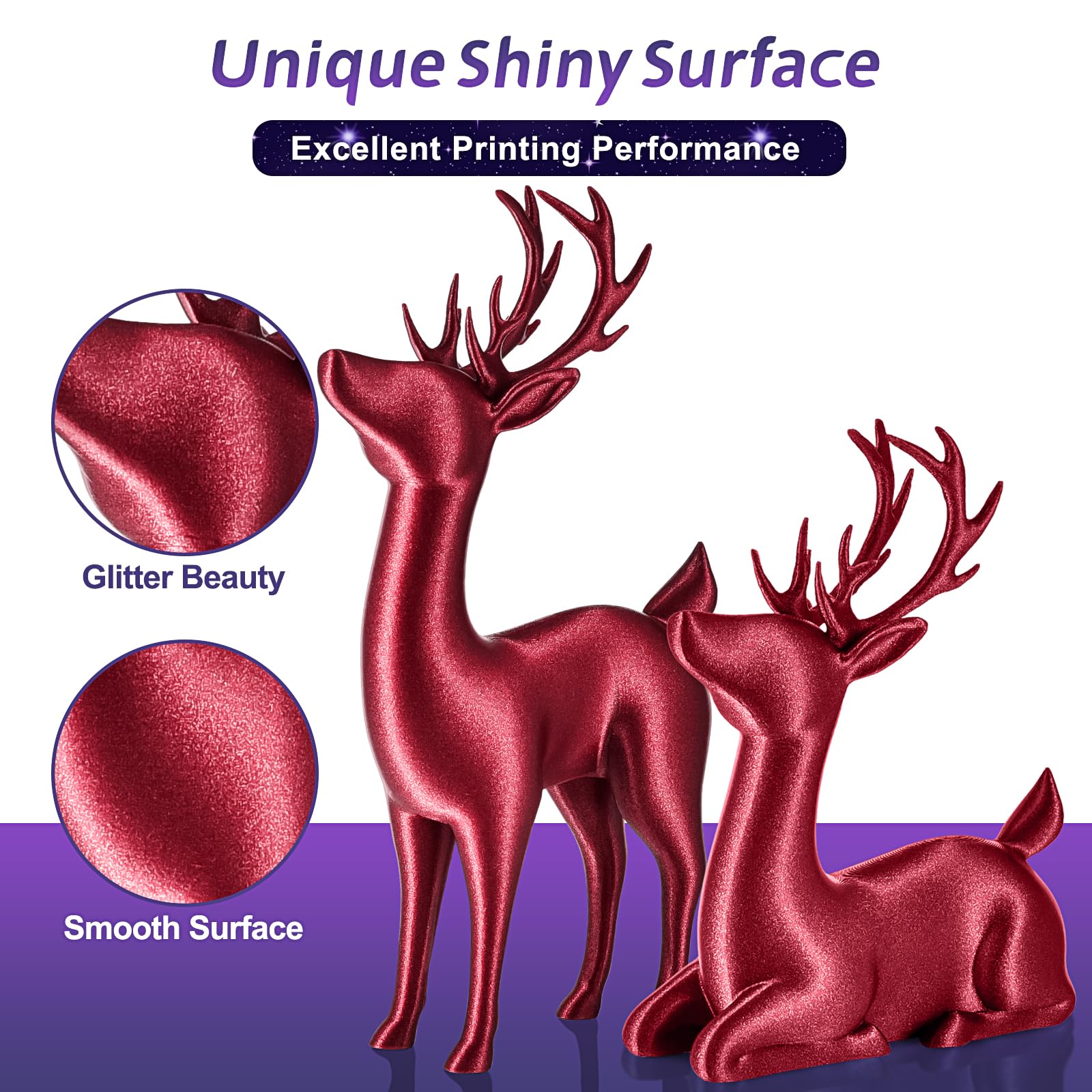 Eryone Sparkly Glitter Shining Pla Filament For 3D Printer, 1.75Mm +/ 0.03Mm, 1Kg(2.2Lbs)/Spool, Red