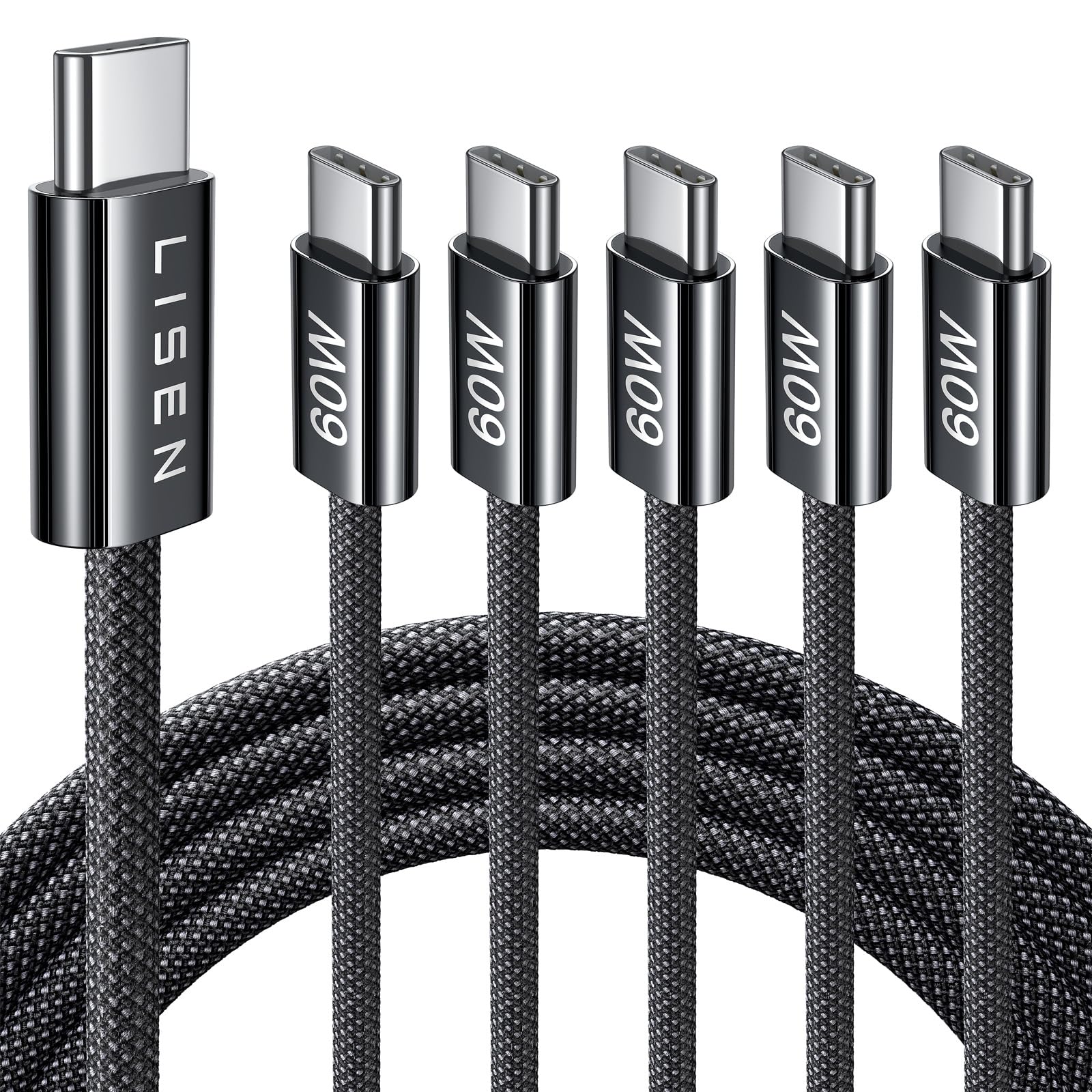 LISEN USB C Cable, 5-Pack [6.6FT] USBC to USBC Cable for iPhone 16e 15 Pro Max Charger Cord, 60W (3.1A) C to C Cable Fast Chargi