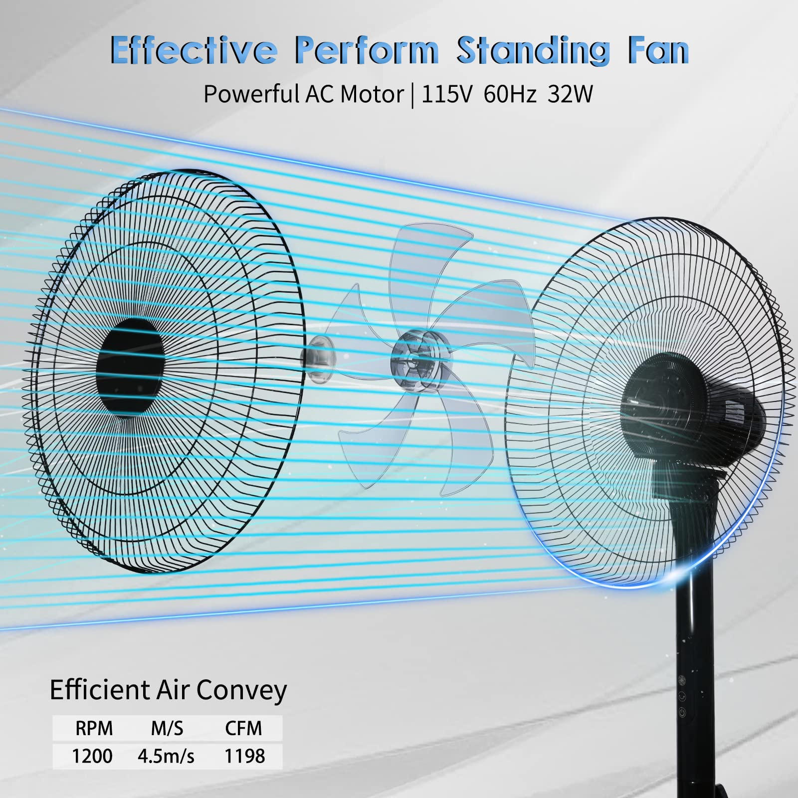 Simple Deluxe 16 Inches Stand Fan With Pedestal Base, Height Adjustable Pedestal Fan With Remote Control, Free Standing Fan With