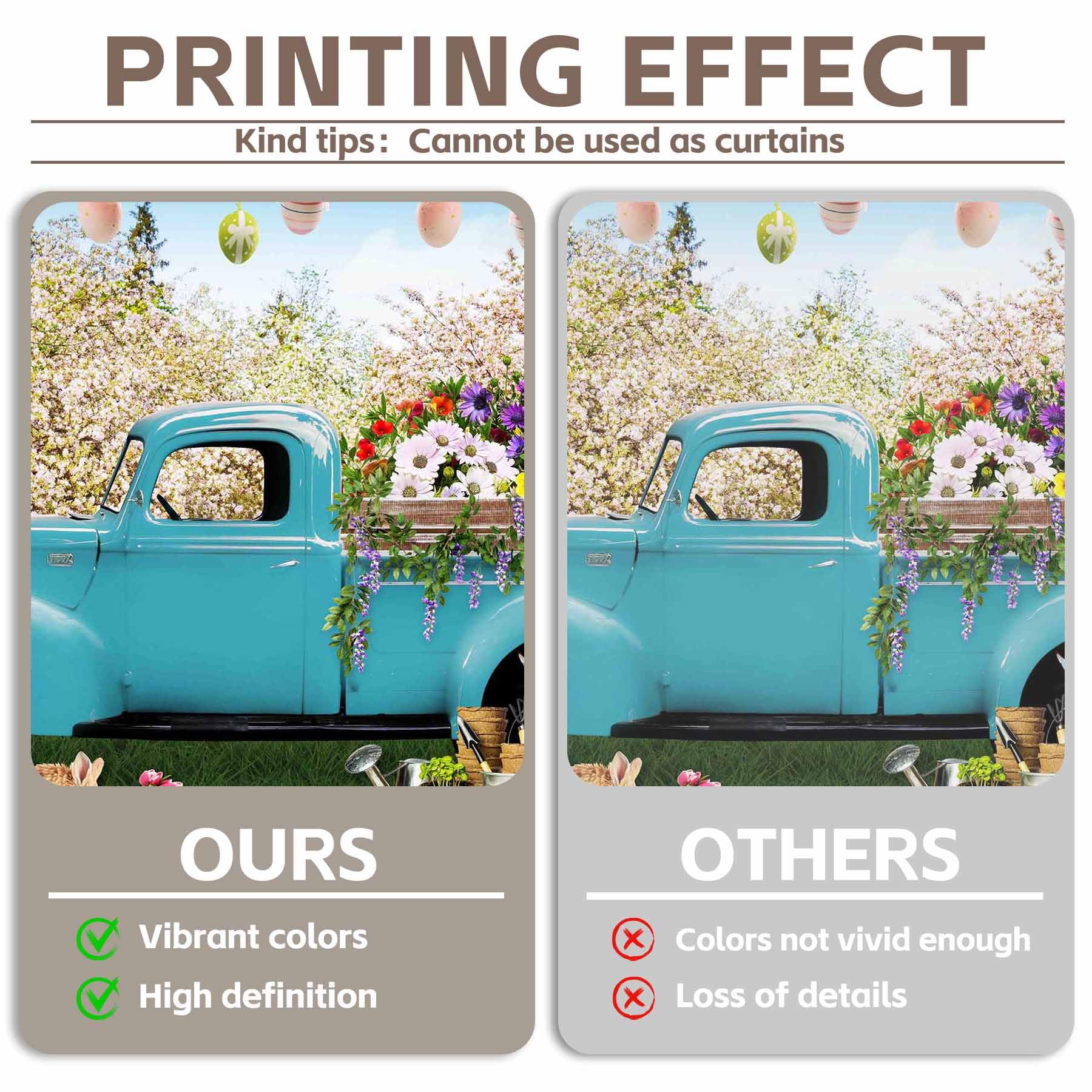 Zthmoe 7X5Ft Fabric Spring Easter Photography Backdrop Blue Truck Colorful Eggs Flowers Rabbit Background Tulip Floral Forest Ph