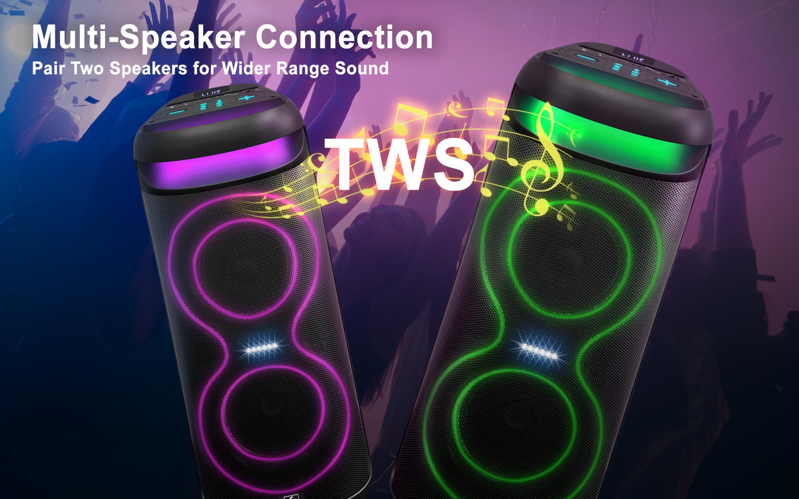 Fisher Bluetooth Pa Speaker Stereo System - Karaoke Portable Wireless Dj, Dual 6.5 80W Peak Power, Loud Hd Sound & Led Lights, R