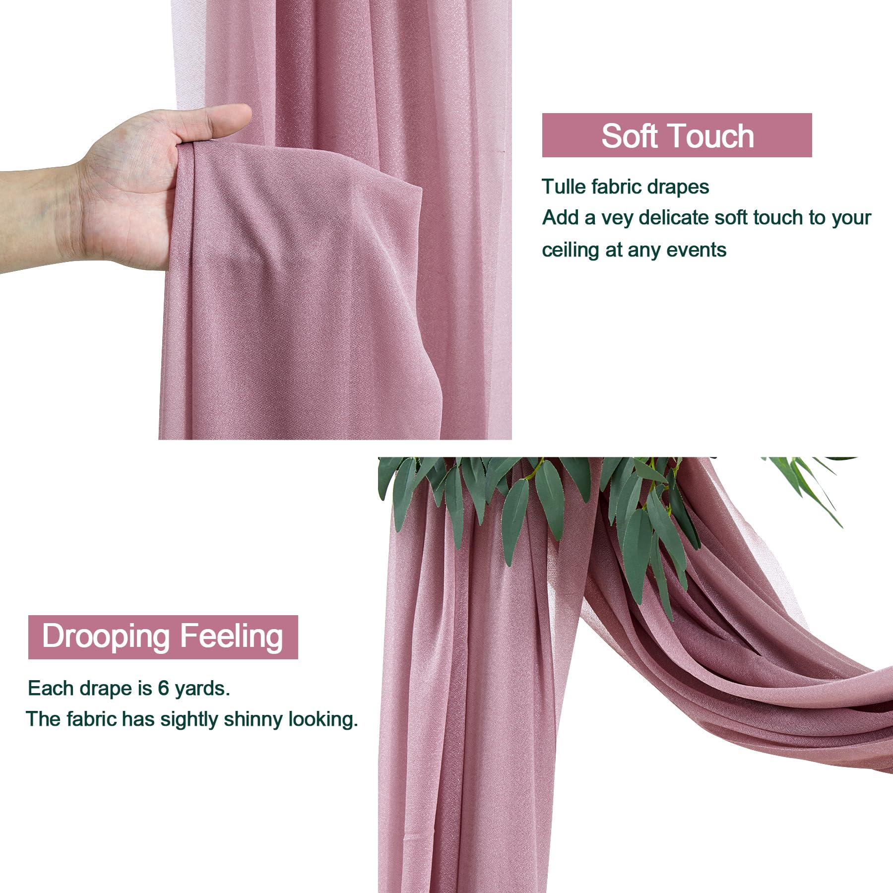 Wedding Arch Draping Fabric, 2 Panels 28'' X 19Ft Dusty Rose Wedding Arch Drapes Sheer Backdrop Curtain For Wedding Ceremony Par