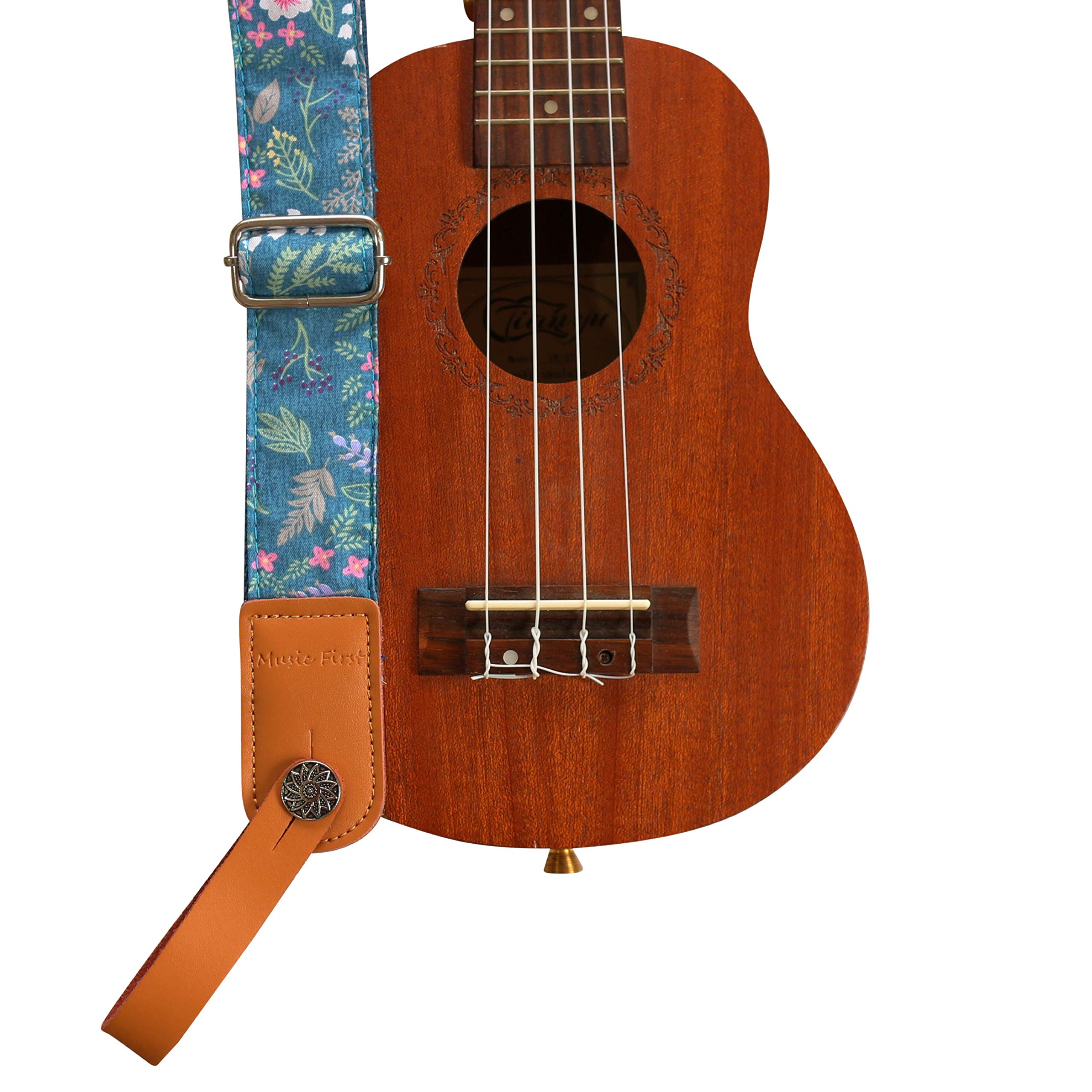 Music First Original Design Vintage Dawn Fog Garden    Soft Muslin & Genuine Leather Ukulele Strap Ukulele Shoulder Strap With A