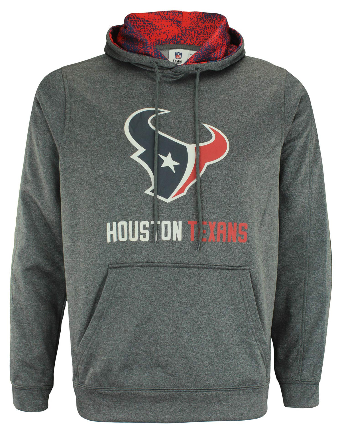 Zubaz Nfl Mens Heather Grey Fleece Hoodie With Static Colored Hood, Pro Football Hoodie, Houston Texans, Xx Large