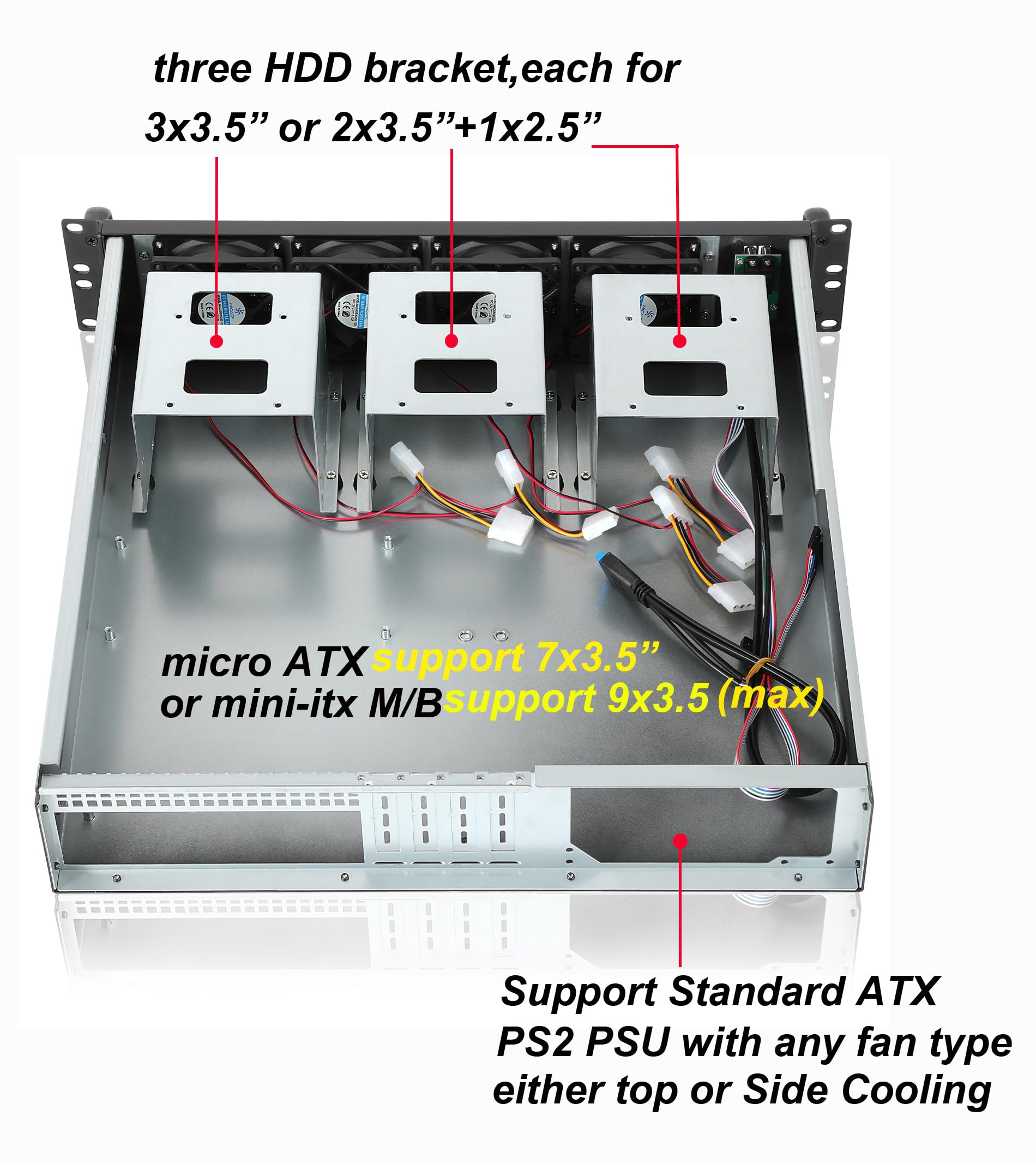 Rackchoice Microatx/Mini Itx 2U Rackmount Server Chassis Max 9X3.5 Bay / Usb3.0 With 2.0 Adapter Support Atx Psu Either Top Or S