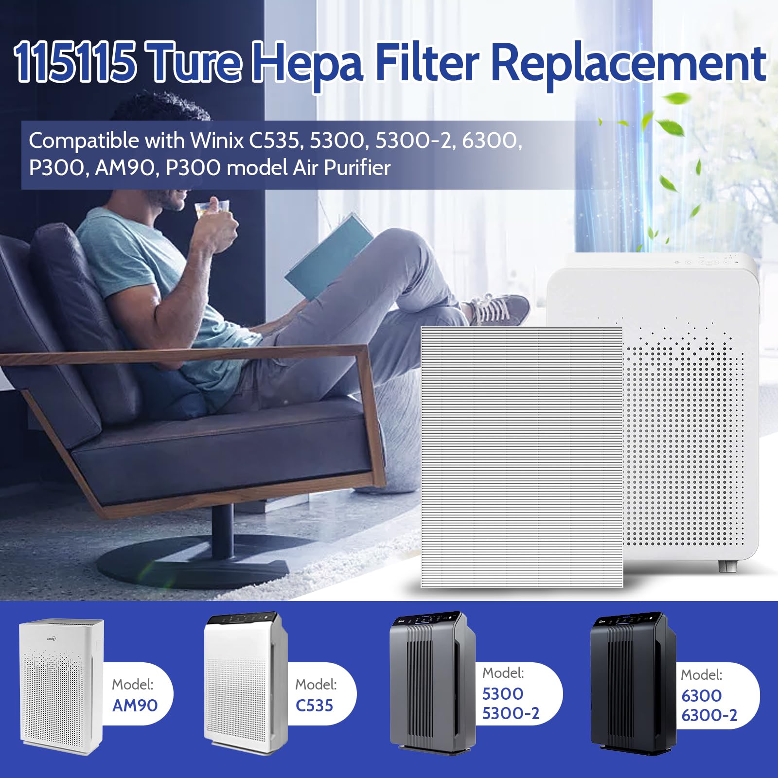 Xbgg 4 Pack 115115 Hepa Replacement Filter A Size 21 Compatible With Winix Plasmawave Air Purifier C535 Am90 5300 6300 5300 2 63