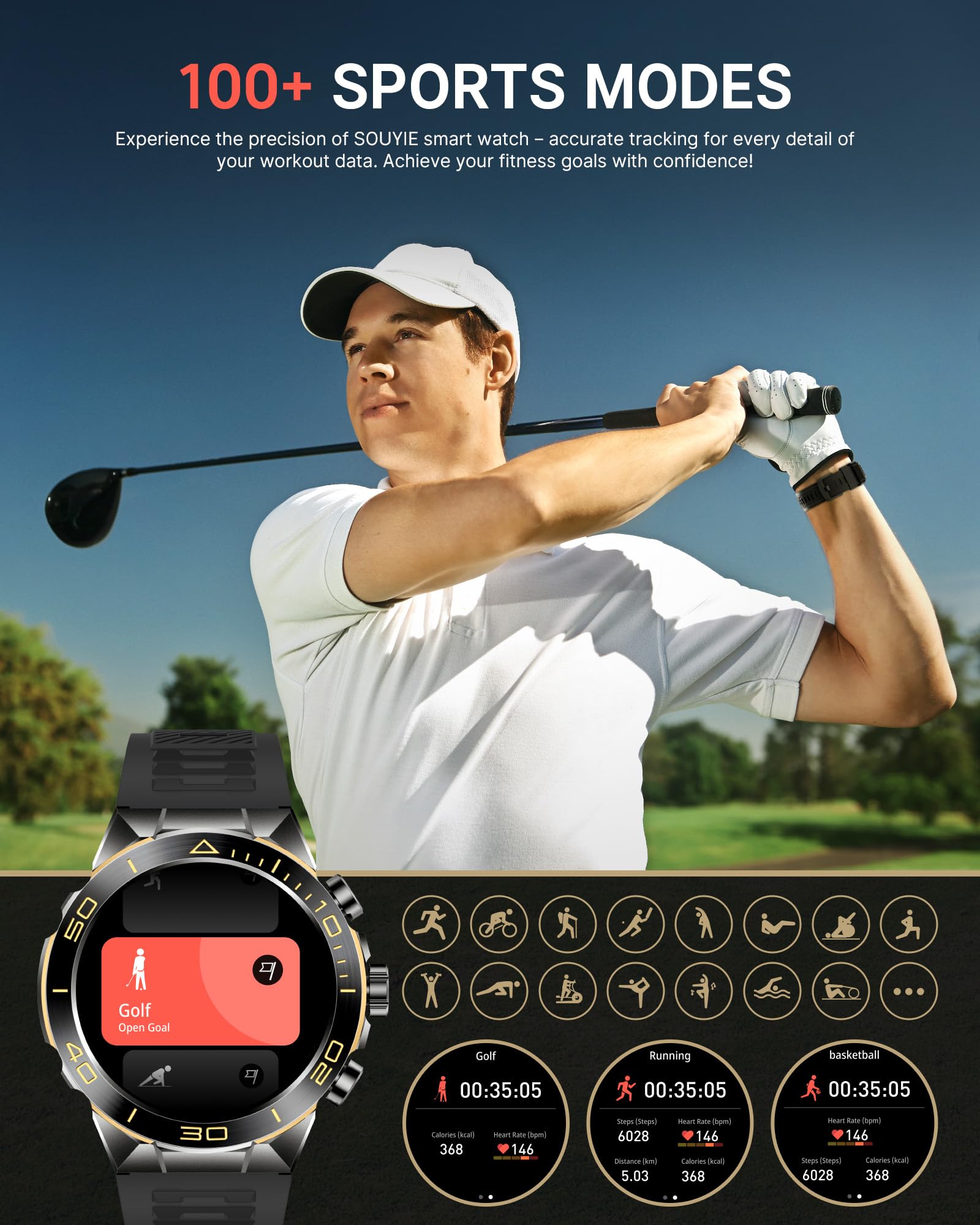 Smart Watch For Men Answer/Make Call For Android Iphone, 1.43 '' Amoled Hd Screen Mens Luxury Watch, 400Mah Heavy Duty Smartwatc