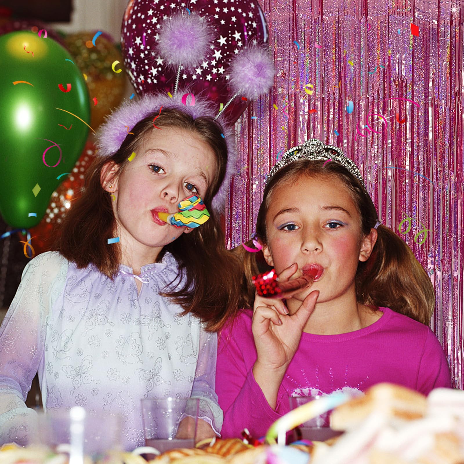 Tinsel Curtain Party Backdrop Pink Birthday Party Decorations 2 Packs Glitter Foil Fringe Curtain Party Decor Streamers Photo Bo