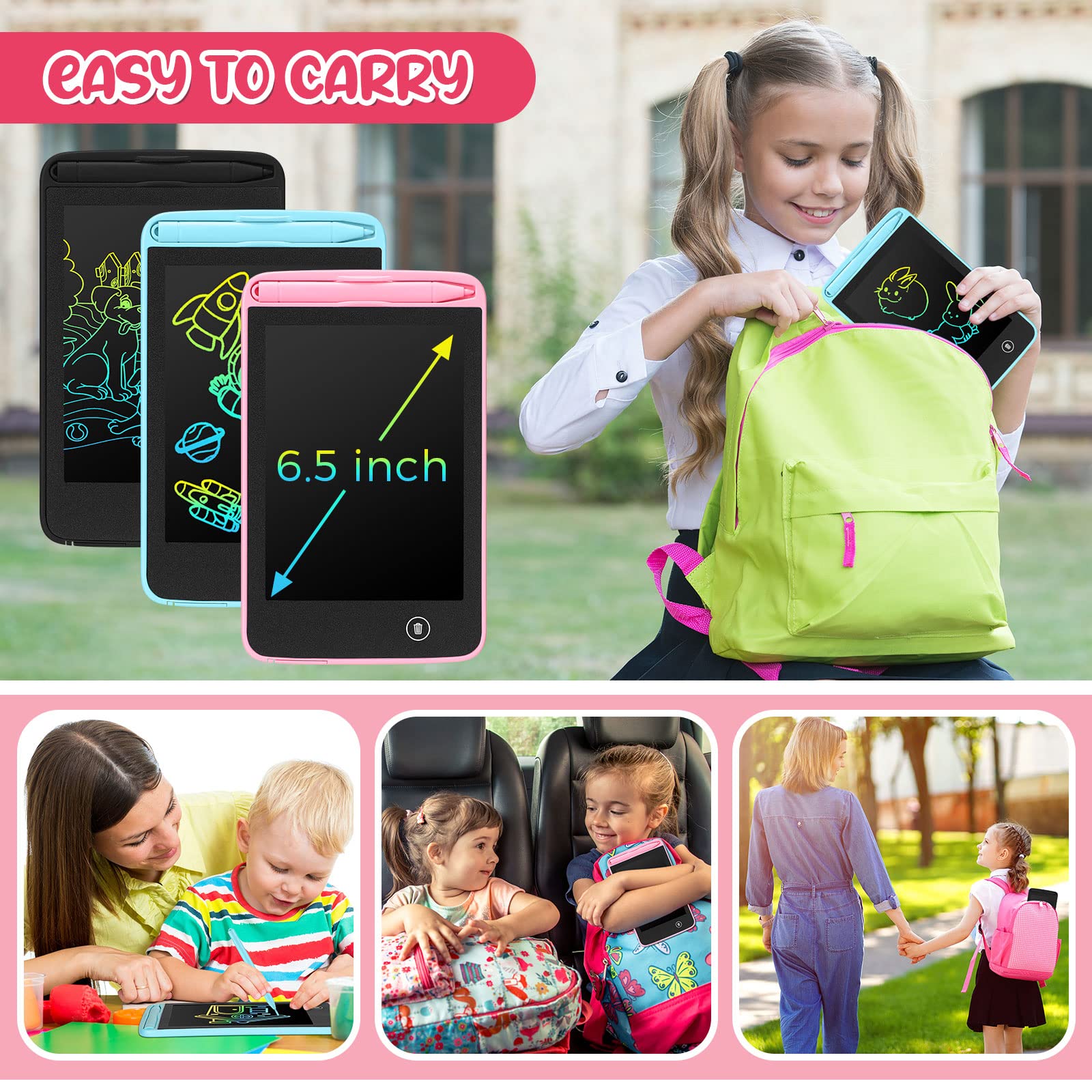 Zhehao 20 Pcs Lcd Writing Tablet For Kids 6.5 Inch Colorful Doodle Board Lcd Writing Board Kids Portable Electronic Drawing Boar