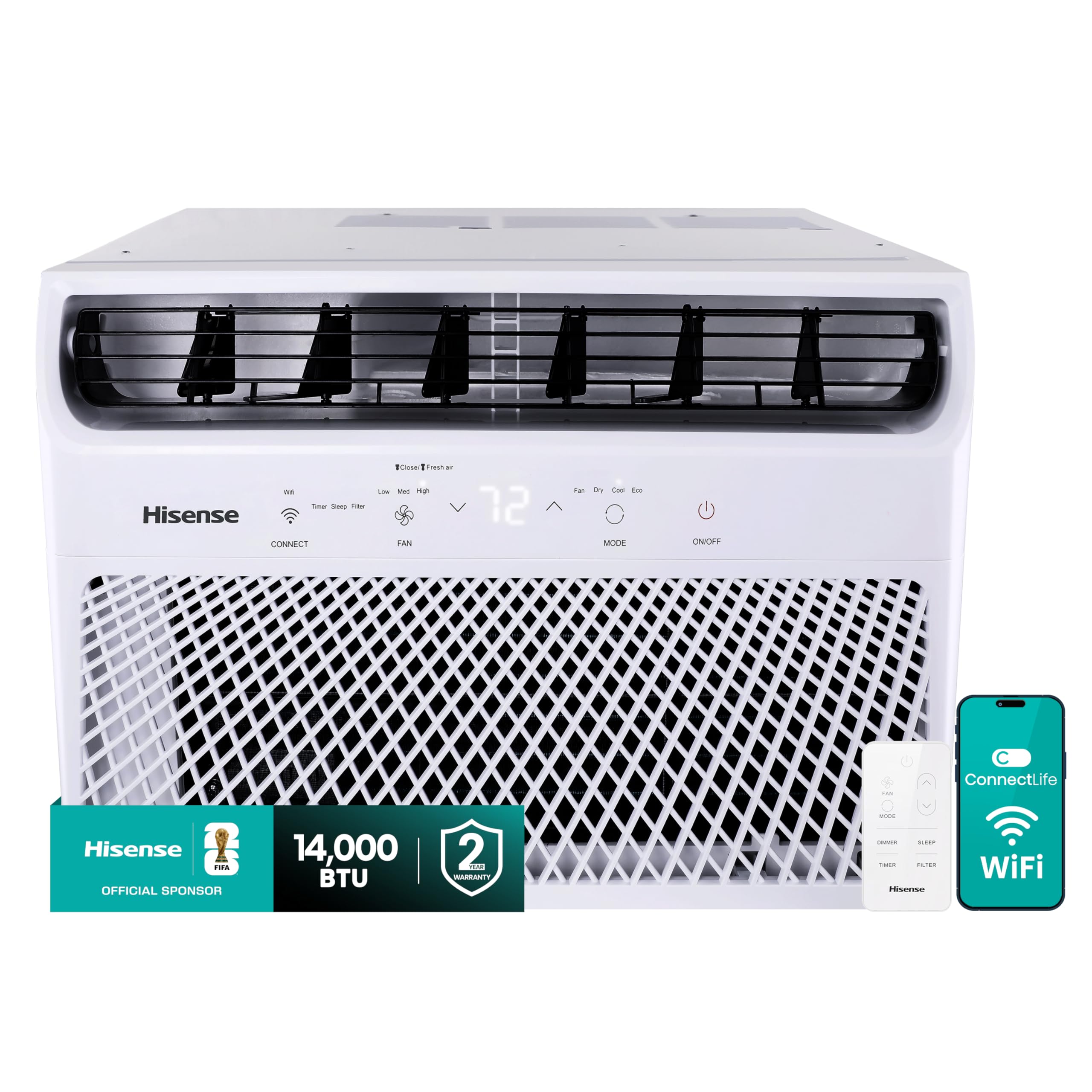 Hisense 14,000 BTU Smart Window Air Conditioner, 3 modes (Cooling, Fan, Dehumidifier), Easy Installation,Ultra Quiet, 2 Years Wa