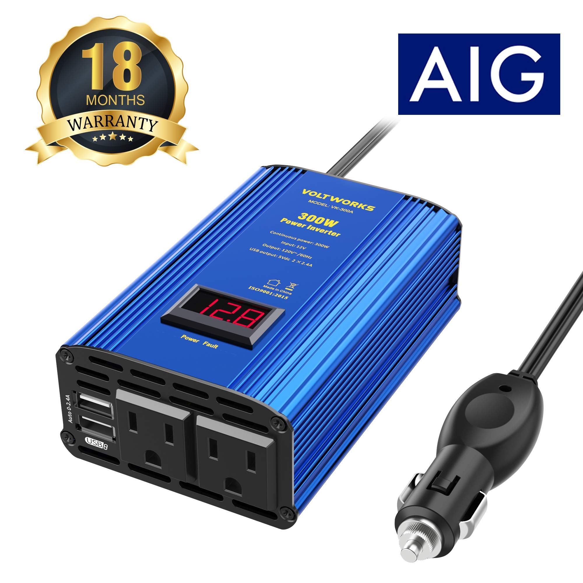 Power Inverter 300W Car Inverter Dc 12V To 110V Ac Converter With Led Display & 2X2.4A Dual Usb Car Adapter Charger Compatible W