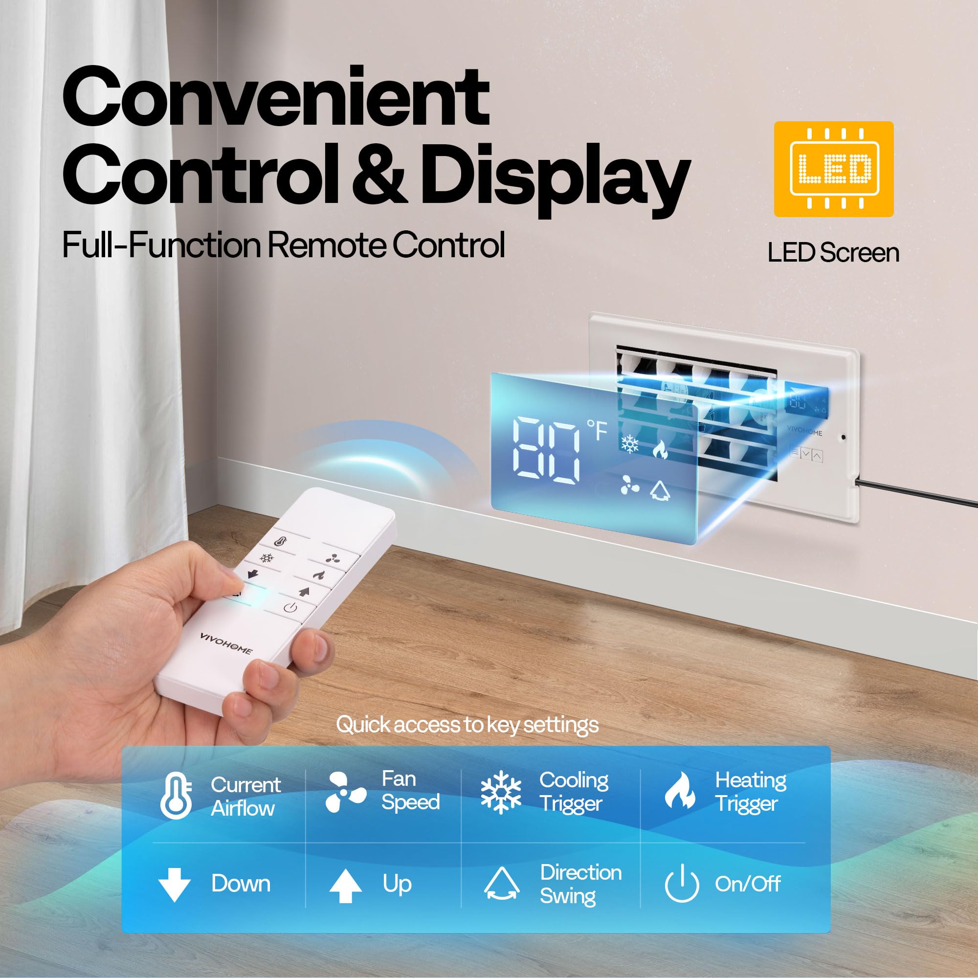 Vivohome 4 ' ' X 10 ' ' Opening Register Booster Fan With Adjustable Wind Direction Louver, Smart Intelligent Thermostat & 10-Sp