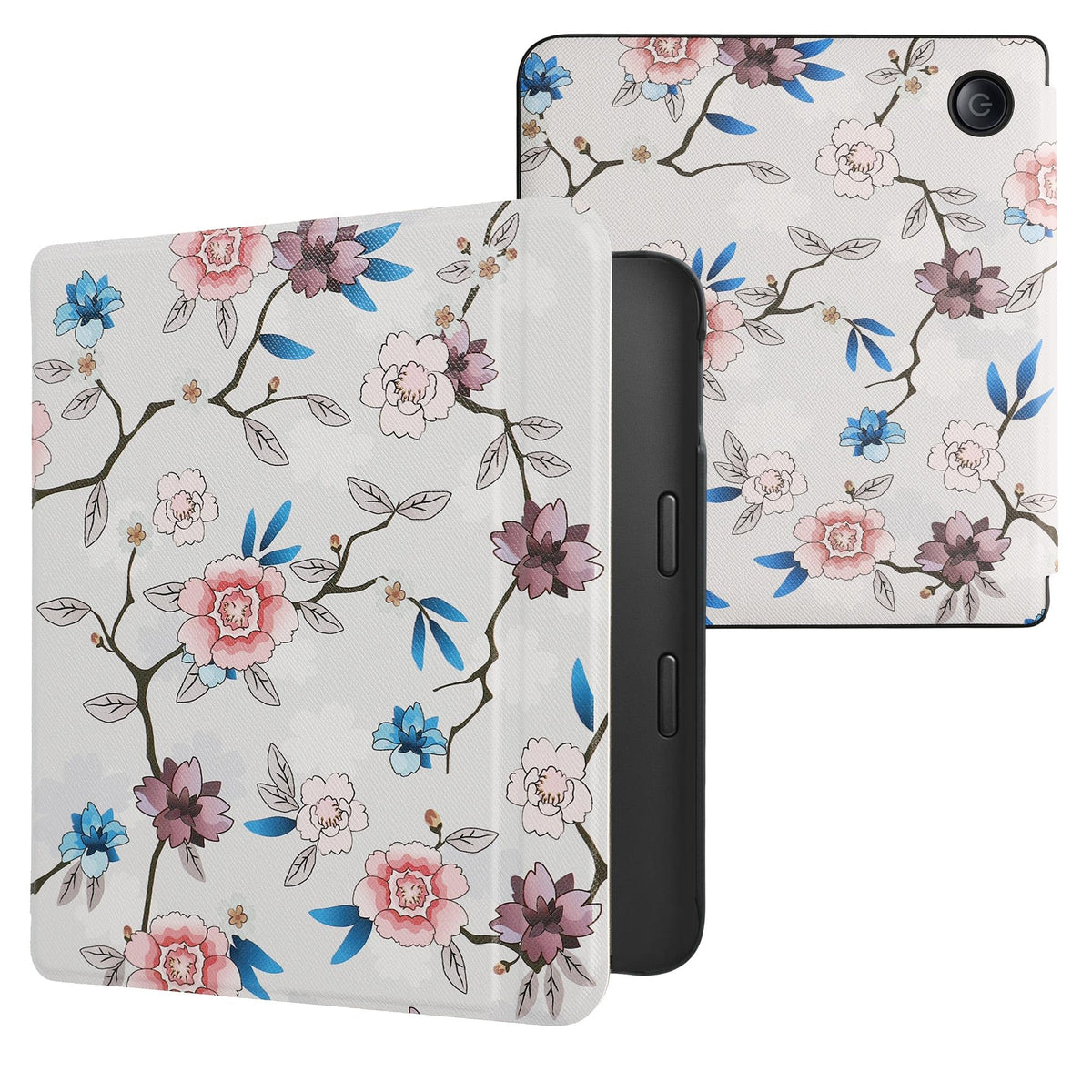Kwmobile Case Compatible With Kobo Libra 2 Case   Ereader Cover   Flower Leaf White/Pink/Blue