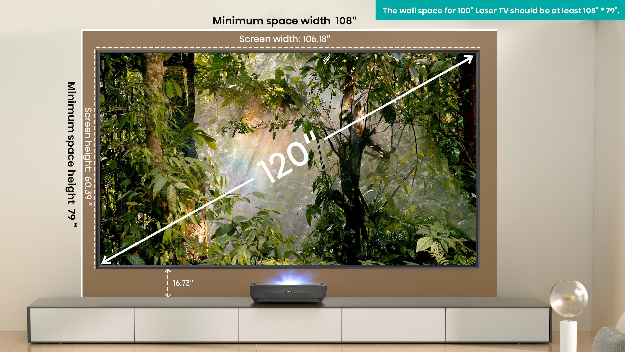 Hisense 120L9H Laser Tv Trichroma Ultra Short Throw Projector With 120 Alr Cinema Screen, 4K Uhd, 3000 Ansi Lumens, Dolby Vision