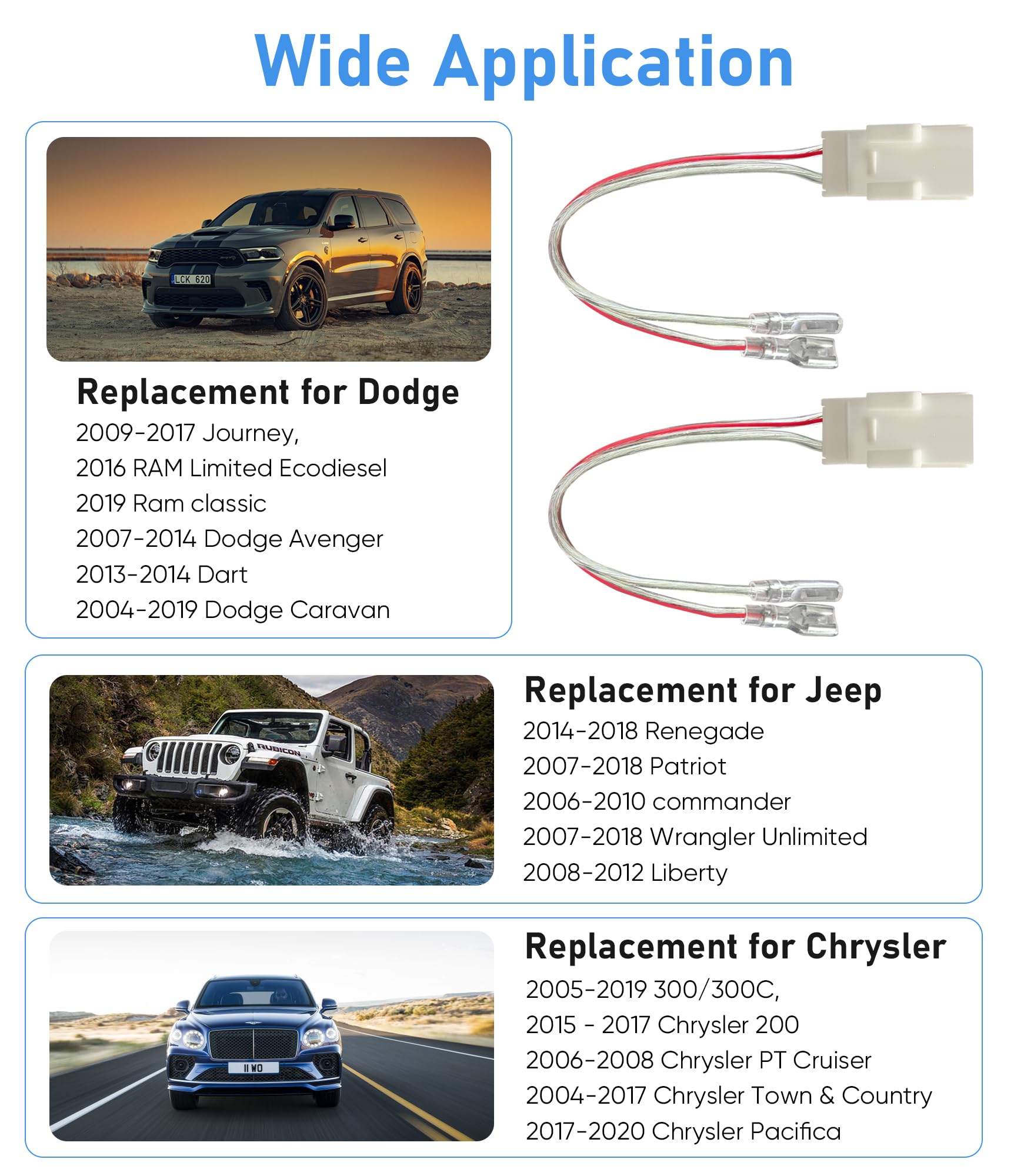 Car Front Rear Door Speaker Wiring Harness Connector Plug Replacement For 2002 2020 Jeep Wrangler Jk, Chrysler,Dodge Vehicles,In