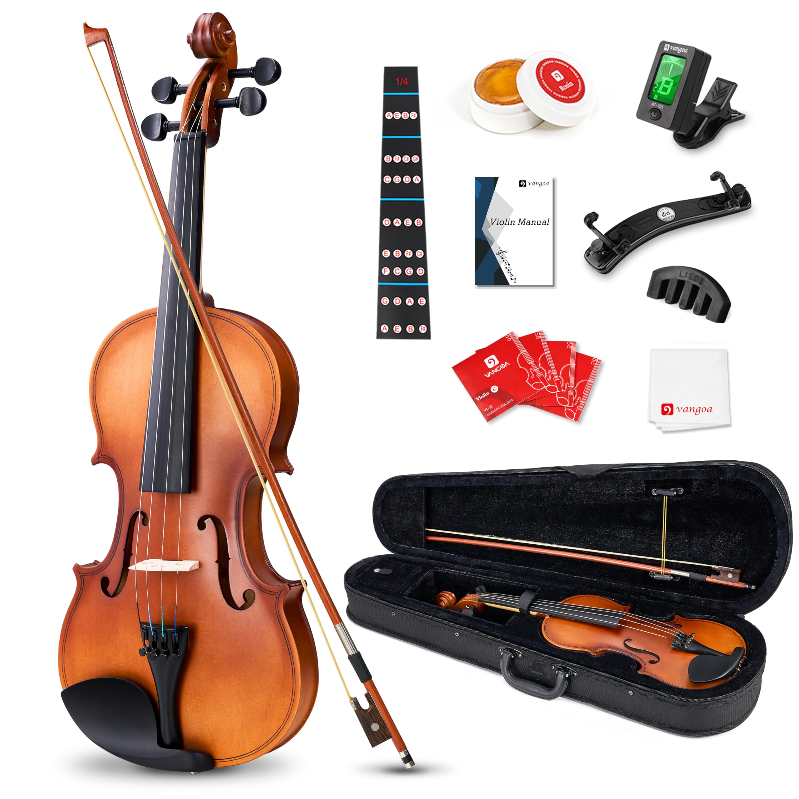 Vangoa 1/4 Violin Set For Beginners Kids Student Fiddle Quarter Size Acoustic Violin Outfit With Starter Kit For Children, Natur