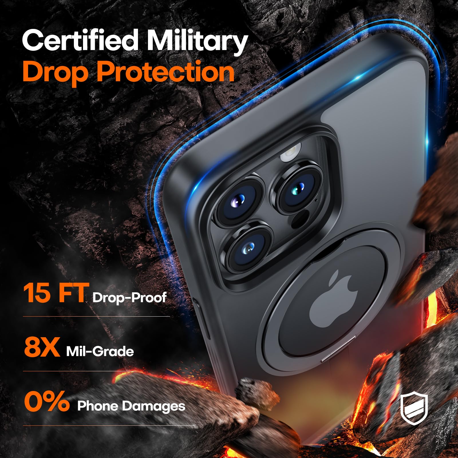 Tauri For Iphone 15 Pro Max Case 360 Black, [Military Grade Drop Protection] Slim Shockproof Phone Lanyard Case 6.7 Inch