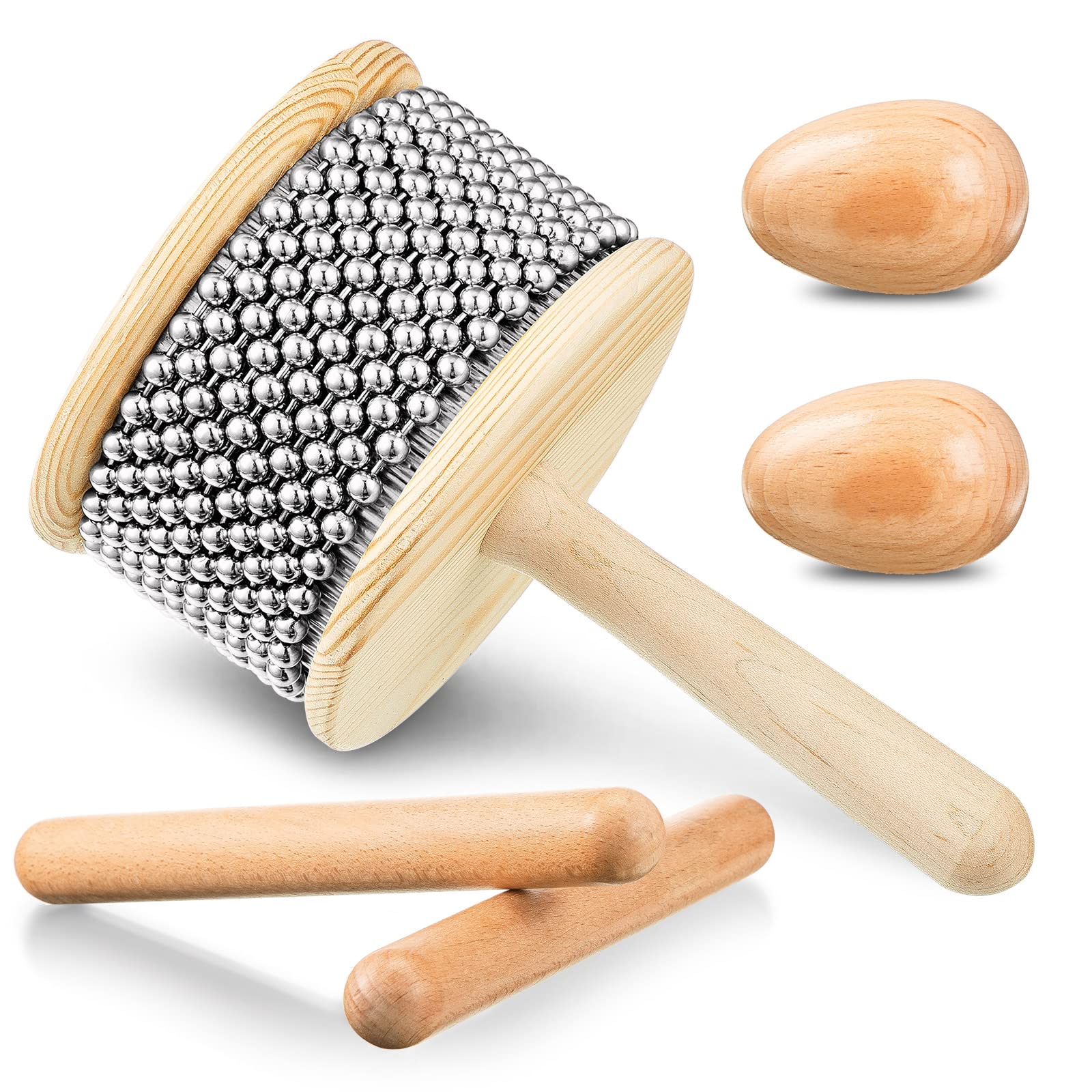 5 Pcs Cabasa Music Instrument for Baby Shower Gifts Wooden Hand Percussion Instrument Set with Stainless Steel Breads Latin Perc
