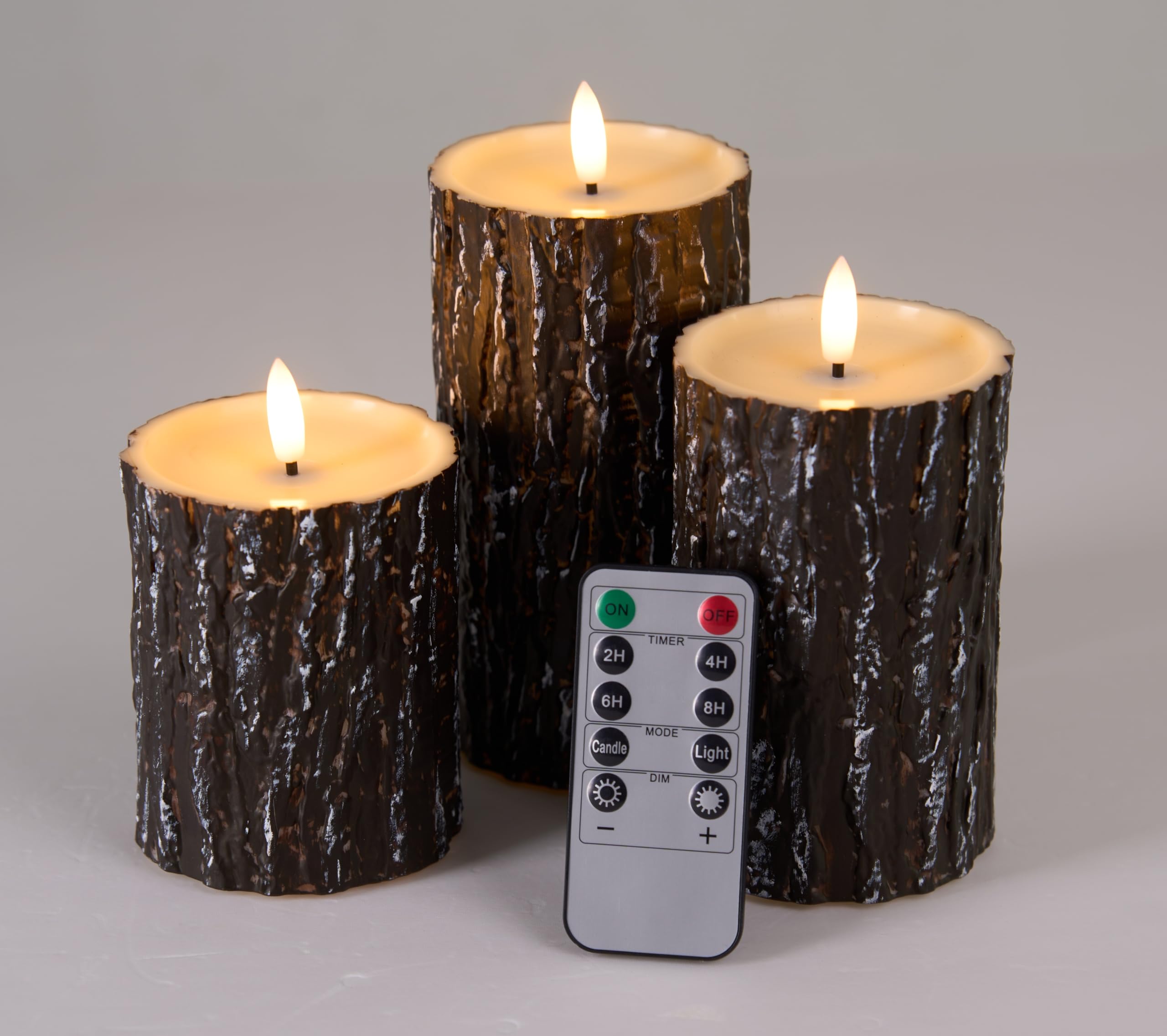 Comenzar Flameless Candles Battery Operated Candles Pine Bark Effect Real Candle Flickering 3D Wick Electric Home Decor Festival