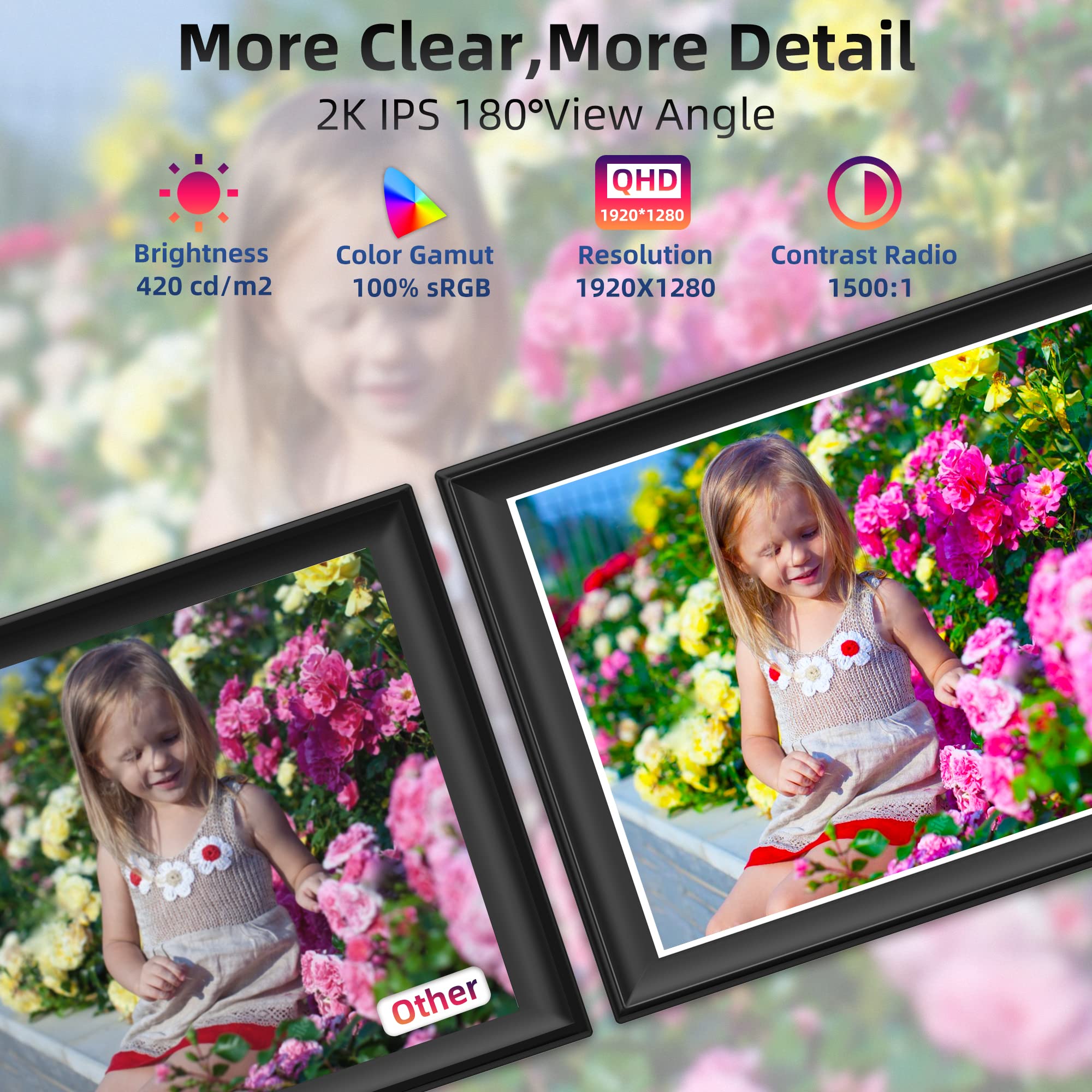 2K 64Gb 11Inch Digital Picture Frame Wifi6&5G Digital Photo Frame 1920X1280 Fhd Ips Touch Screen 100% Srgb,Share Photos & Videos
