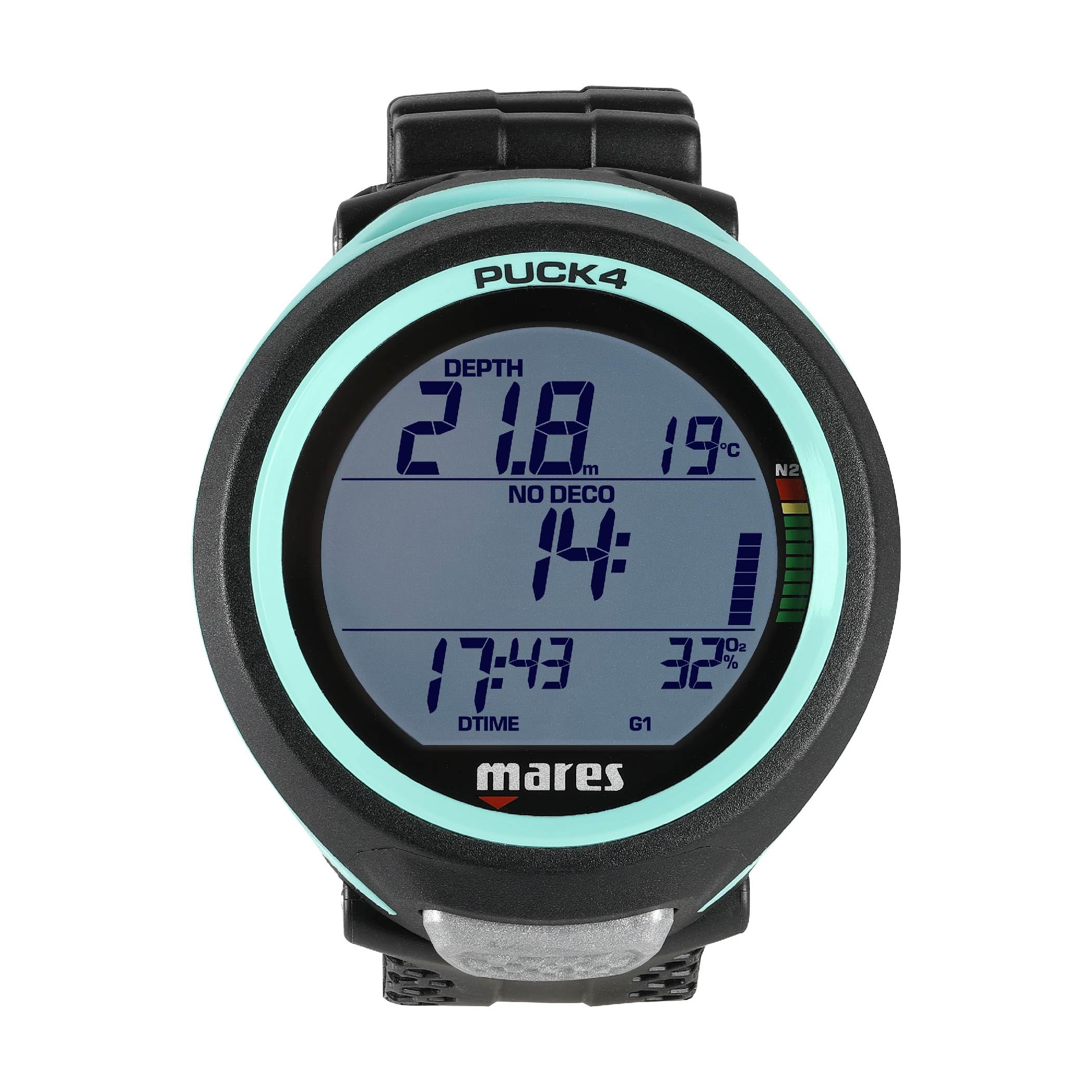 Mares Puck 4 Wrist Dive Computer | Entry-Level Watch-Style One Button Control Underwater Scuba Diving Computer, Black/Aqua