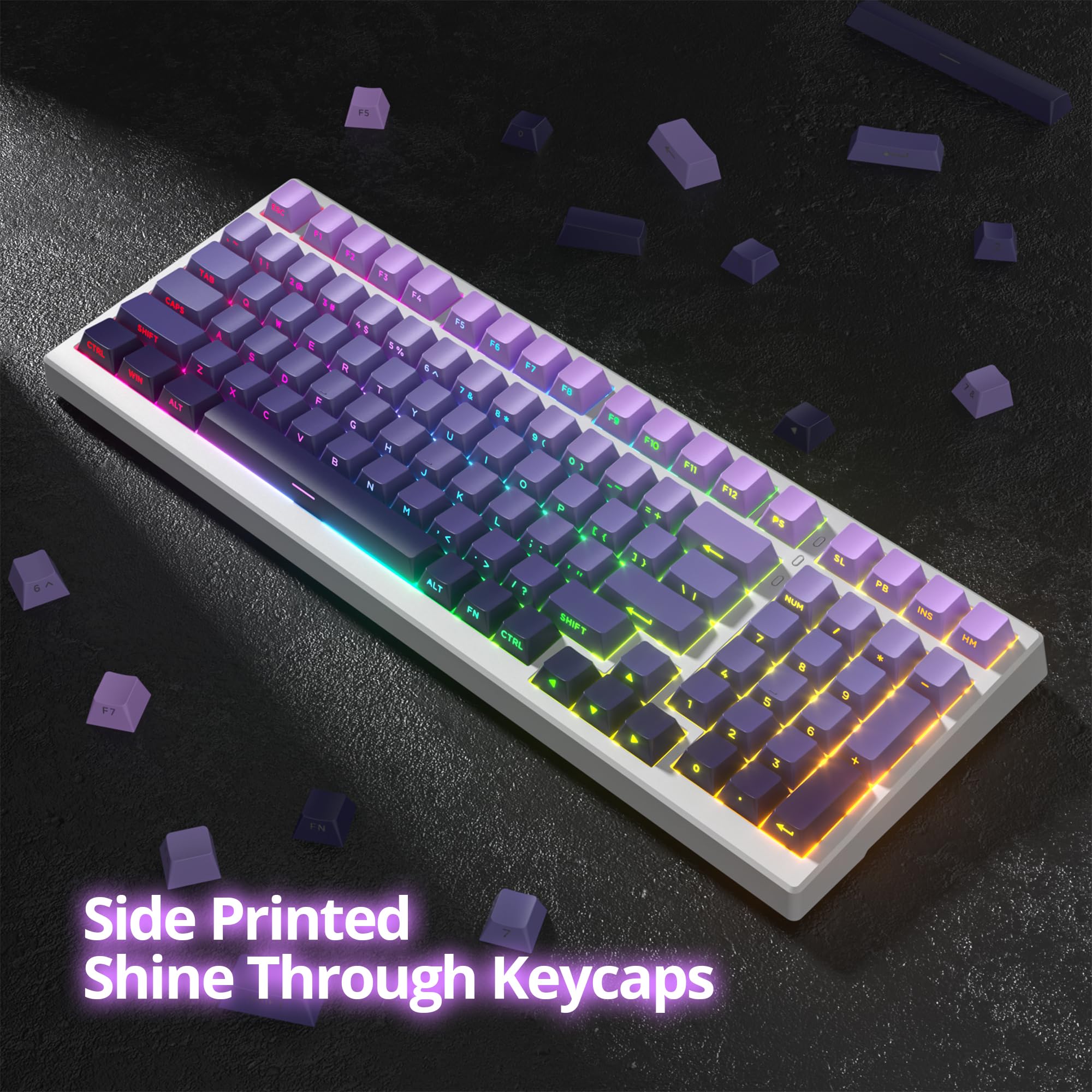 Ussixchare Pbt Gradient Purple Keycaps Side Printed Shine Through Keycaps Set Cherry Profile Double Shot Custom Keycaps Minimali