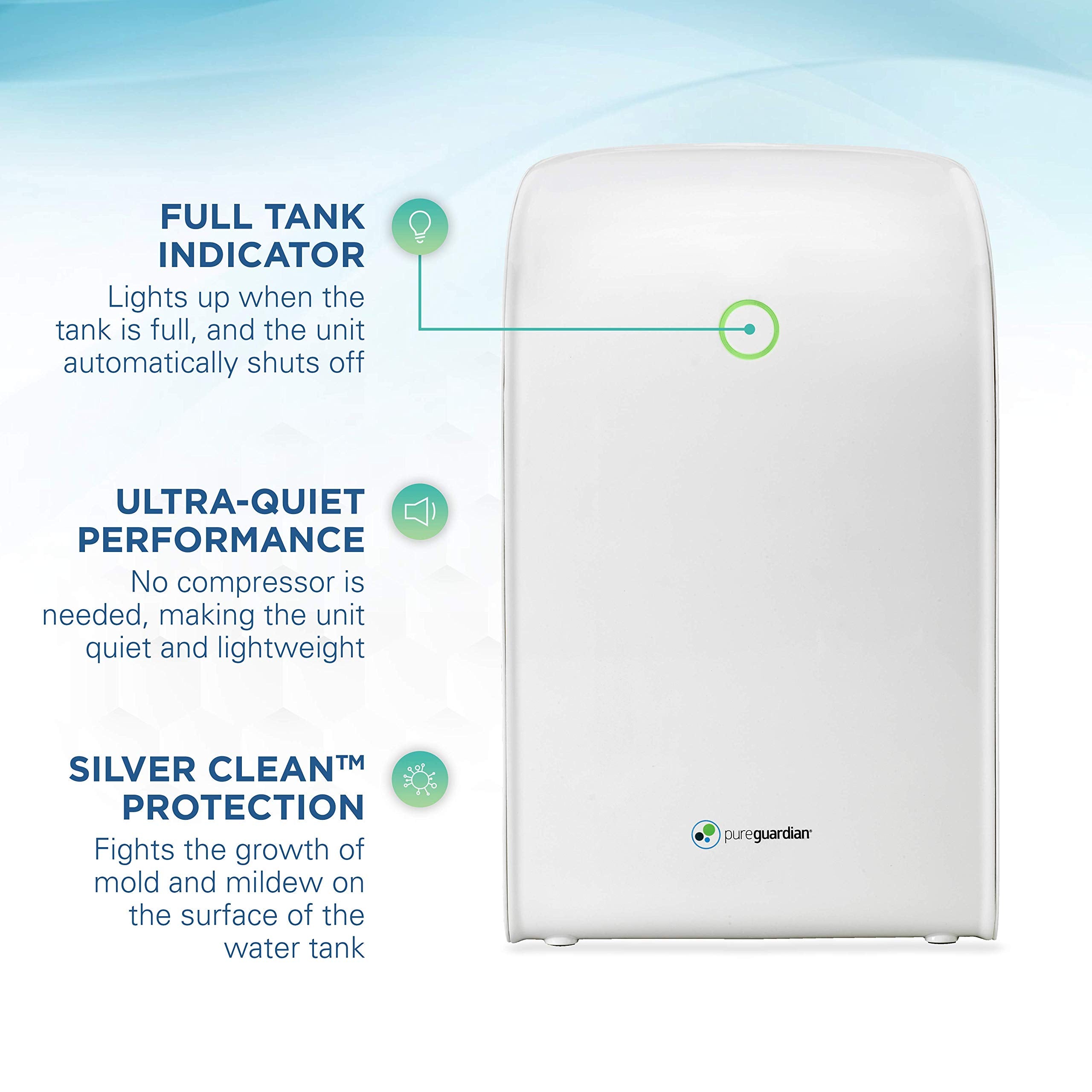 Pure Guardian Dh201Wca Small Room Dehumidifier For Allergen And Odor Control In Closets, Kitchens, Laundry Rooms, And Bathrooms,