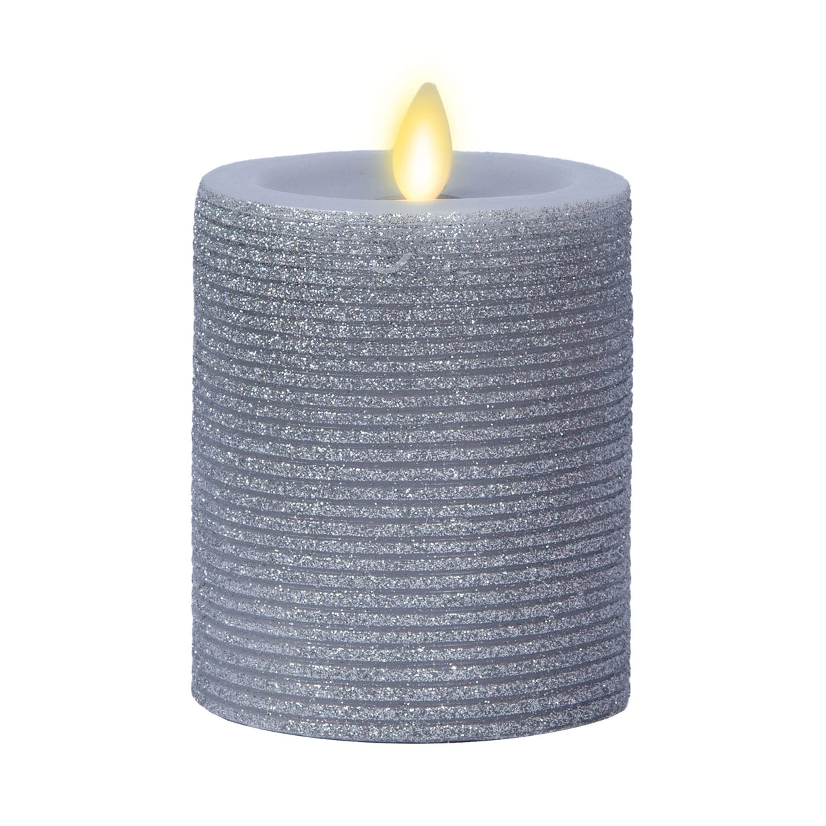 Luminara Realistic Artificial Flame Horizontal Silver Metallic Glitter Candle (3 X 4.5-Inch) Moving Flame Led Battery Operated L