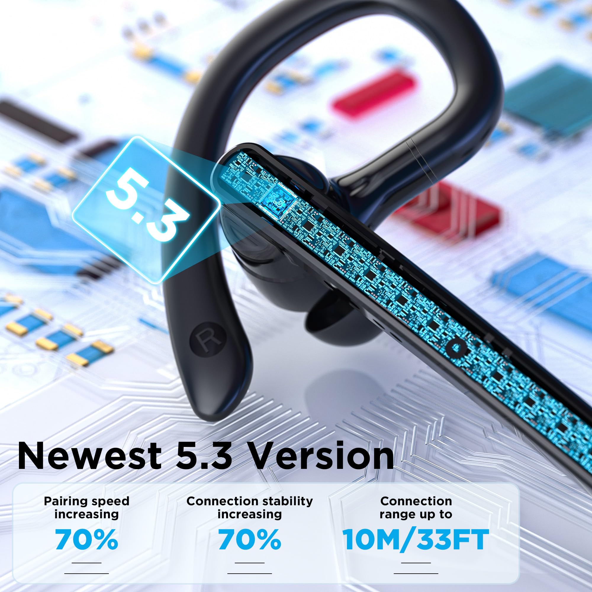 Terunsoul Bluetooth Headset V5.3, Wireless Bluetooth Earpiece With 600Mah Charging Case, 110H Playtime, Hands Free Headset For C