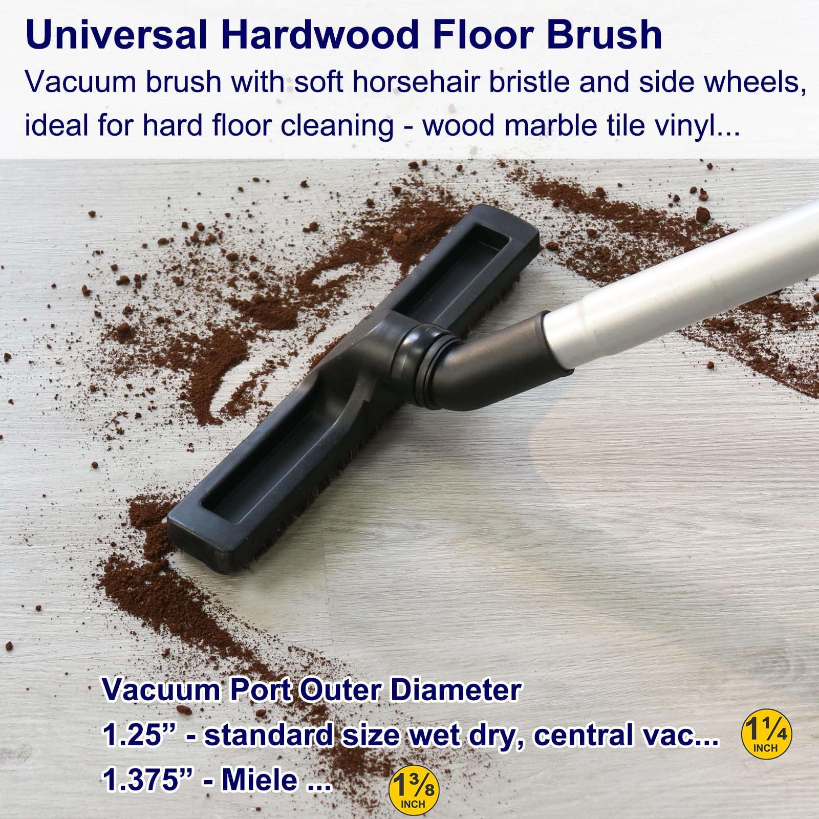 Portek 12 Wide Hardwood Universal Vacuum Floor Brush 1 1/4 (1.25In 32Mm) Inner Diameter With Soft Horse Hair Bristles, 360 Swive