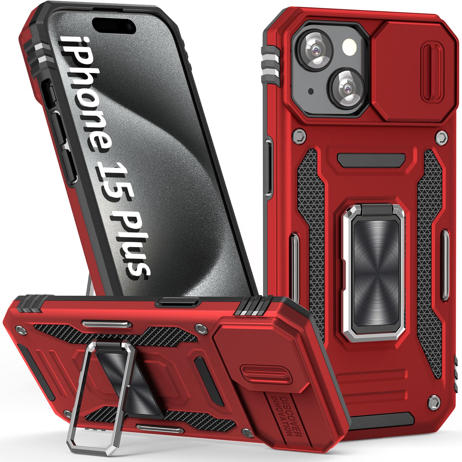 Sefing Case For Iphone 15 Plus Phone Case Iphone 15 Plus Case With Slide Camera Cover, With Finger Ring Holder Stand, Fit Magnet