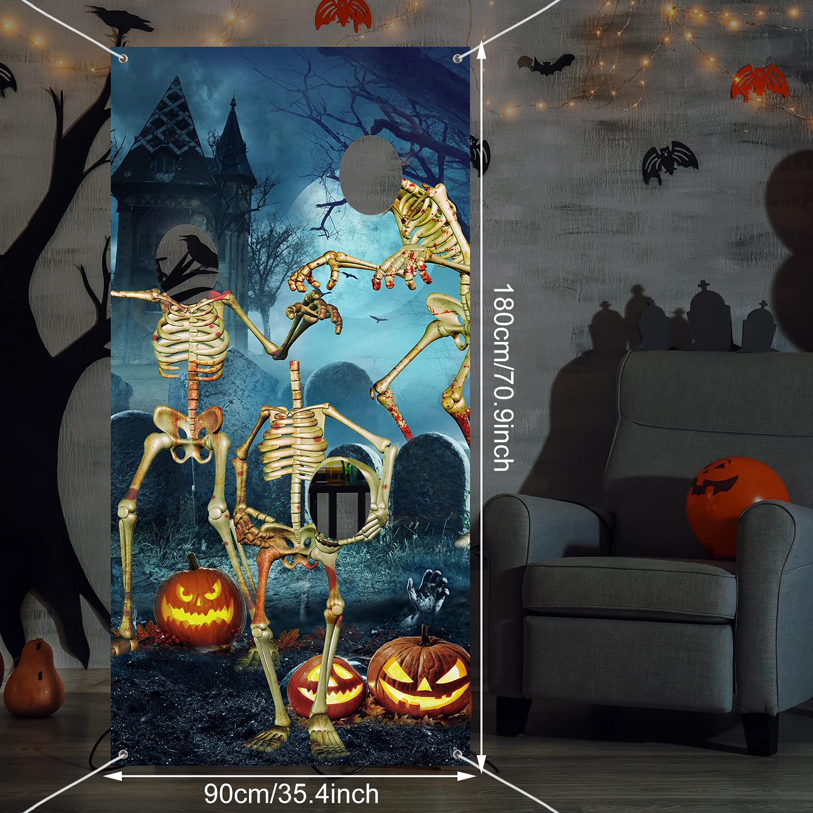 Skeleton Photo Prop Backdrop - Halloween Skull Photography Background, 70.9 X 35.4 Inches