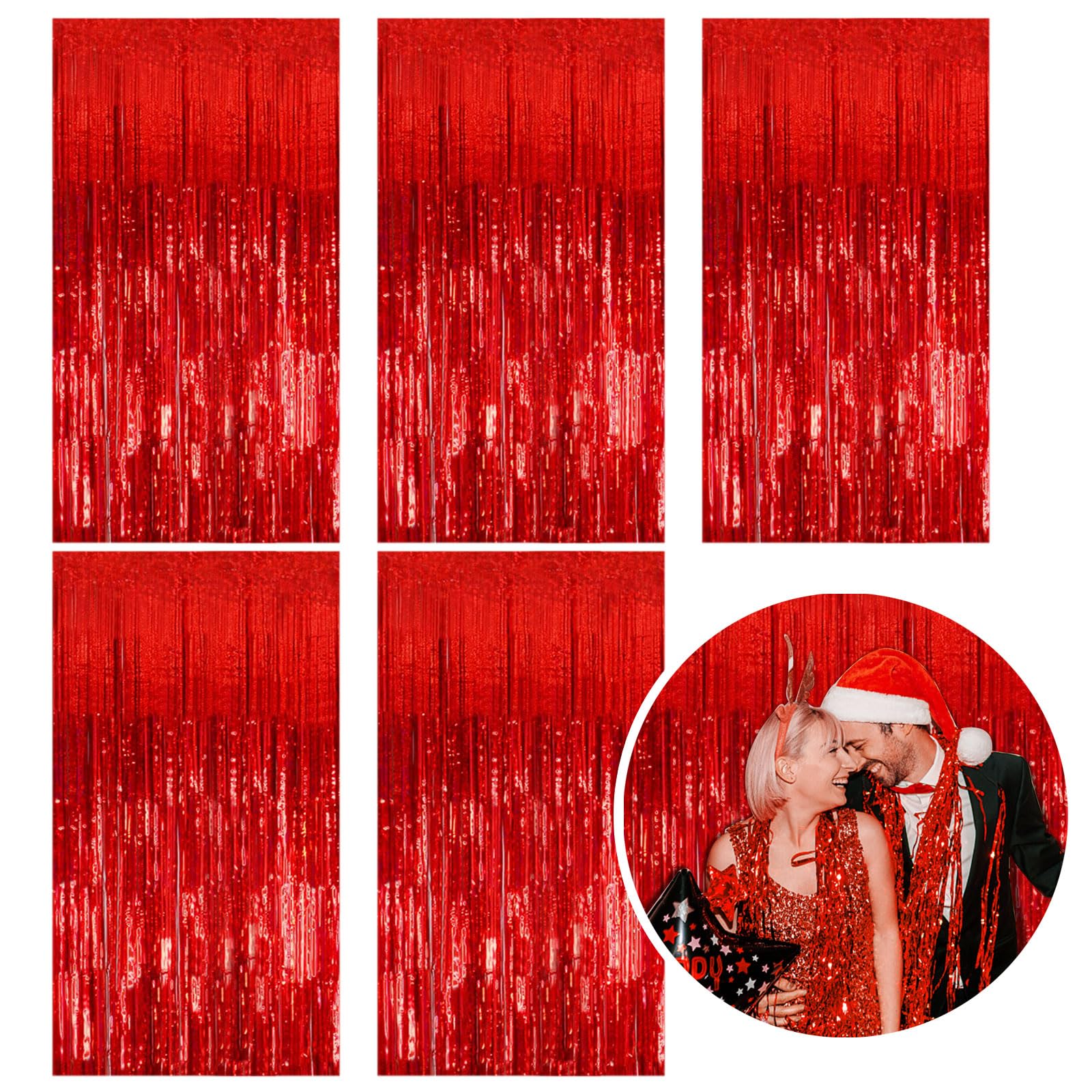 5 Pack Foil Curtain Backdrop Red Metallic Tinsel Foil Fringe Curtains Photo Booth Props For Birthday Wedding Engagement Baby Sho