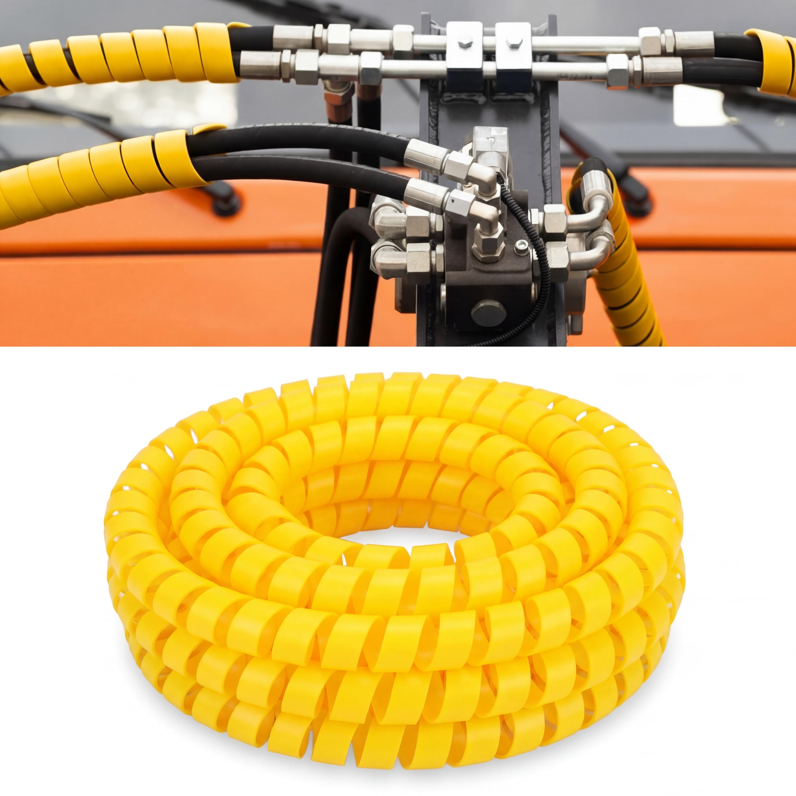 Pangda 25Ft Spiral Wrap Hose Cable Protector 1.5 Inch Heavy Duty Hydraulic Hose Wrap Protector Sleeve, Yellow Abrasion Resistant